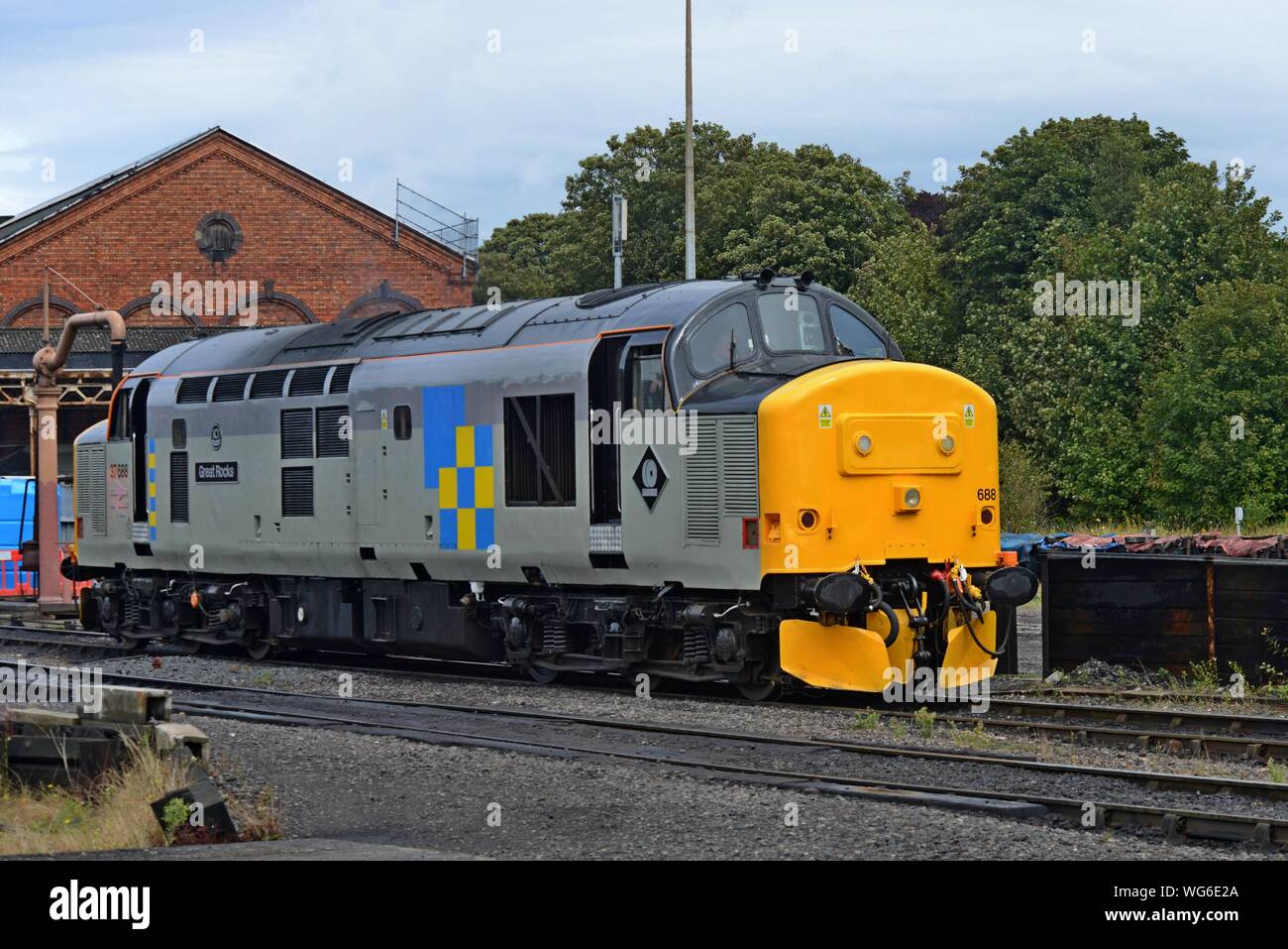 Klasse 37 English Electric Diesellok 37688 "grosse Felsen' in Kidderminster, Severn Valley Railway Stockfoto