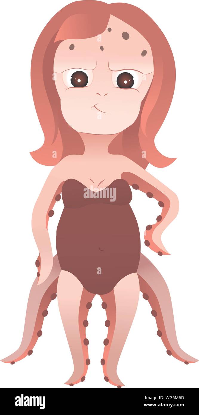 Handzeichnung Octopus girl Illustration Vektor. Cartoon Charakter. Stock Vektor