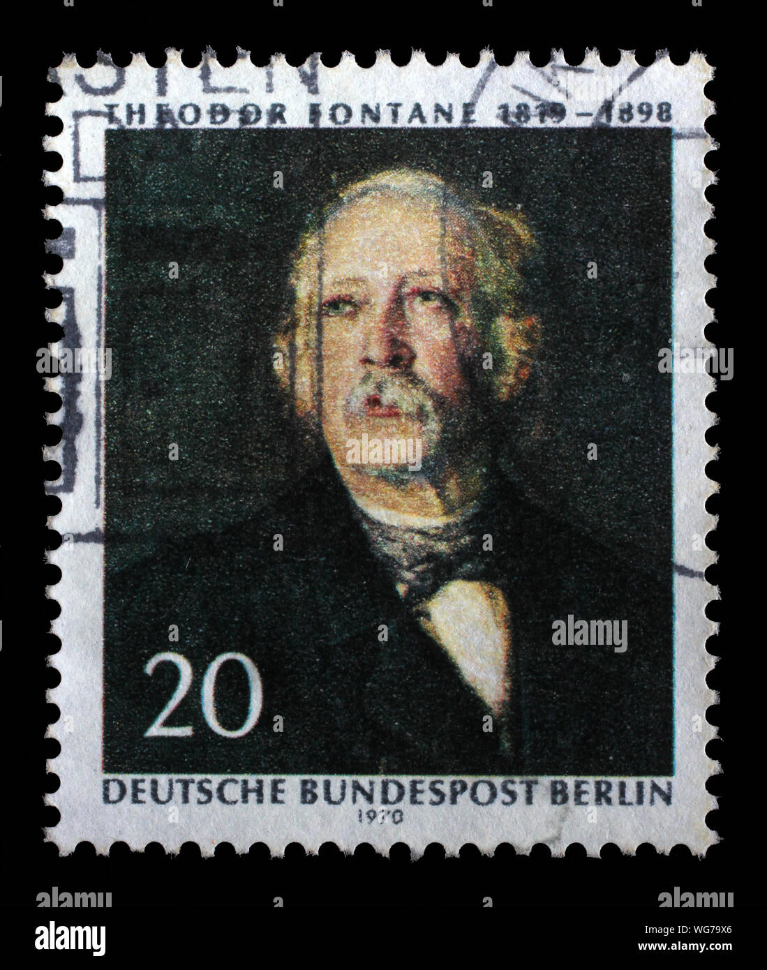 Stempel ausgestellt in Deutschland - Berlin zeigt Theodor Fontane (1819-1898), Dichter und Schriftsteller, 150. Geburtstag, circa 1970. Stockfoto