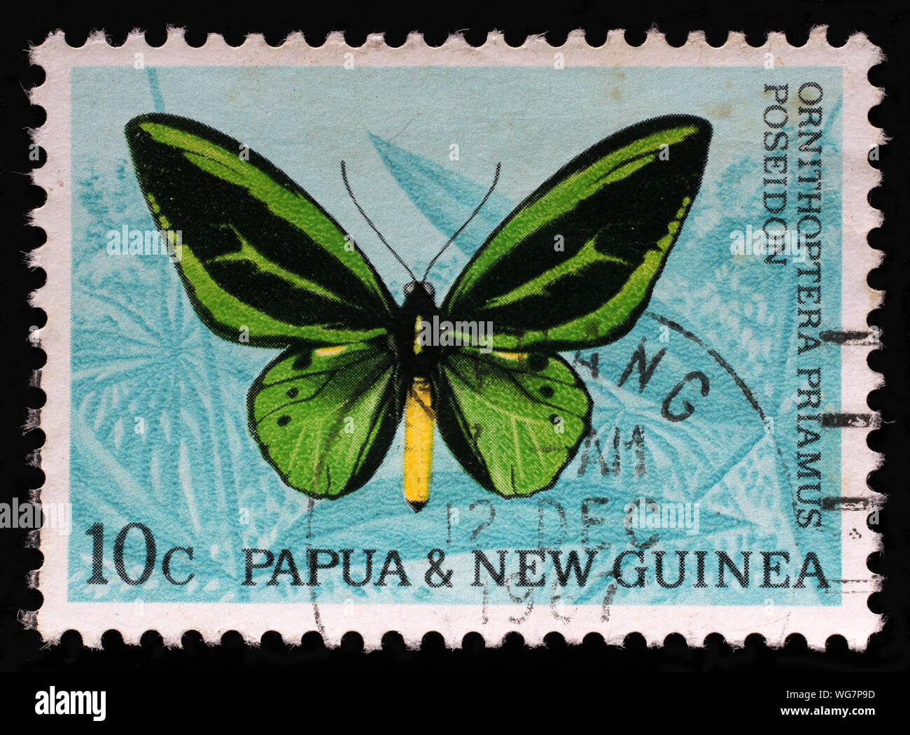 Stempel aus Papua Neuguinea zeigt Grüne Birdwing (Ornithoptera tithonus ssp. Poseidon), 1966 ausgestellt. Stockfoto