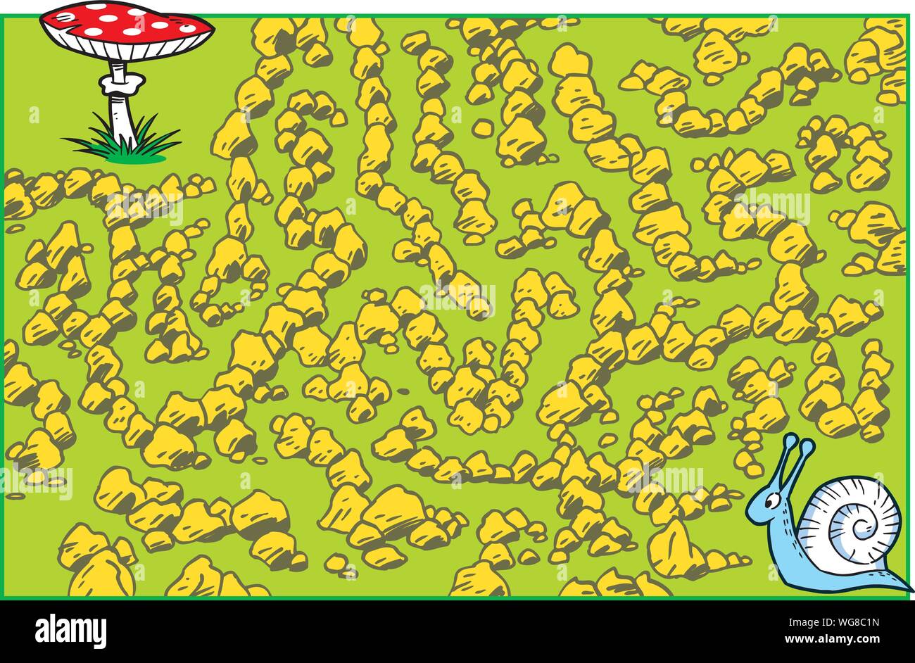 Vector Illustration mit Labyrinth, wo es notwendig ist, die Schnecke kriechen, um den Pilz zu helfen. Stock Vektor