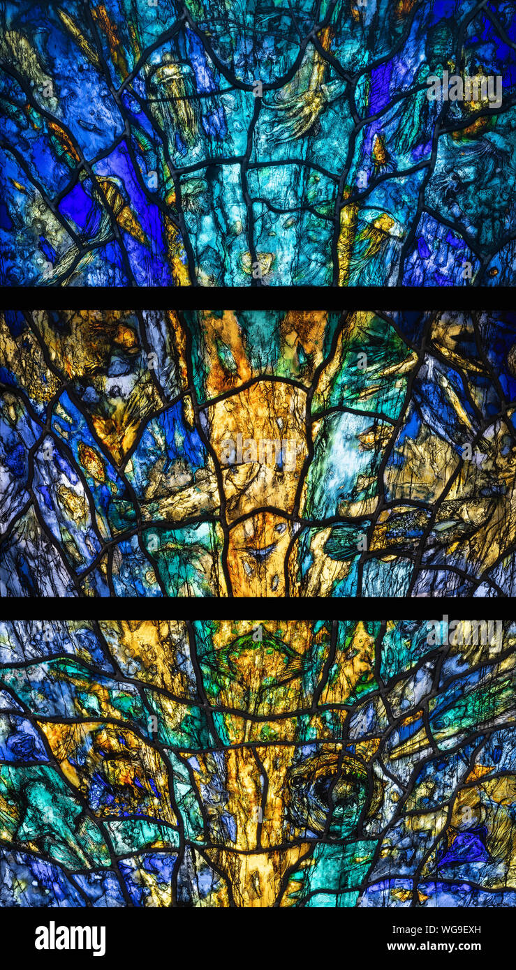 Panels 1-3 der Süden Osten Fenster, von Thomas Denny (2000), Emmanuel Kirche, Bridlington, Großbritannien Stockfoto