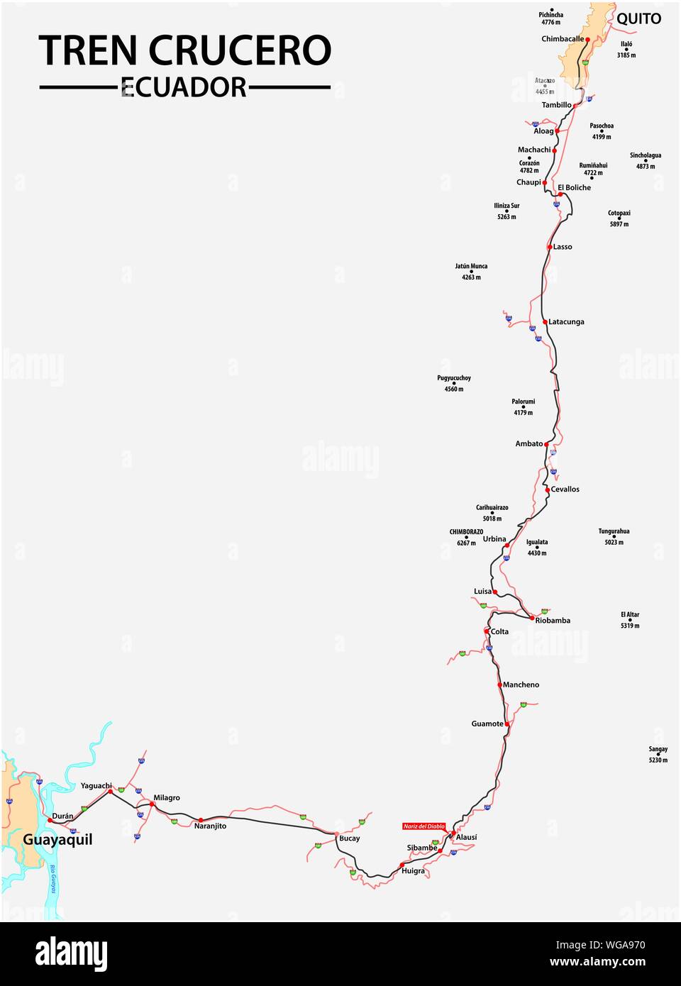 Route planen der Luxus zug Tren Cruero in Ecuador Stock Vektor