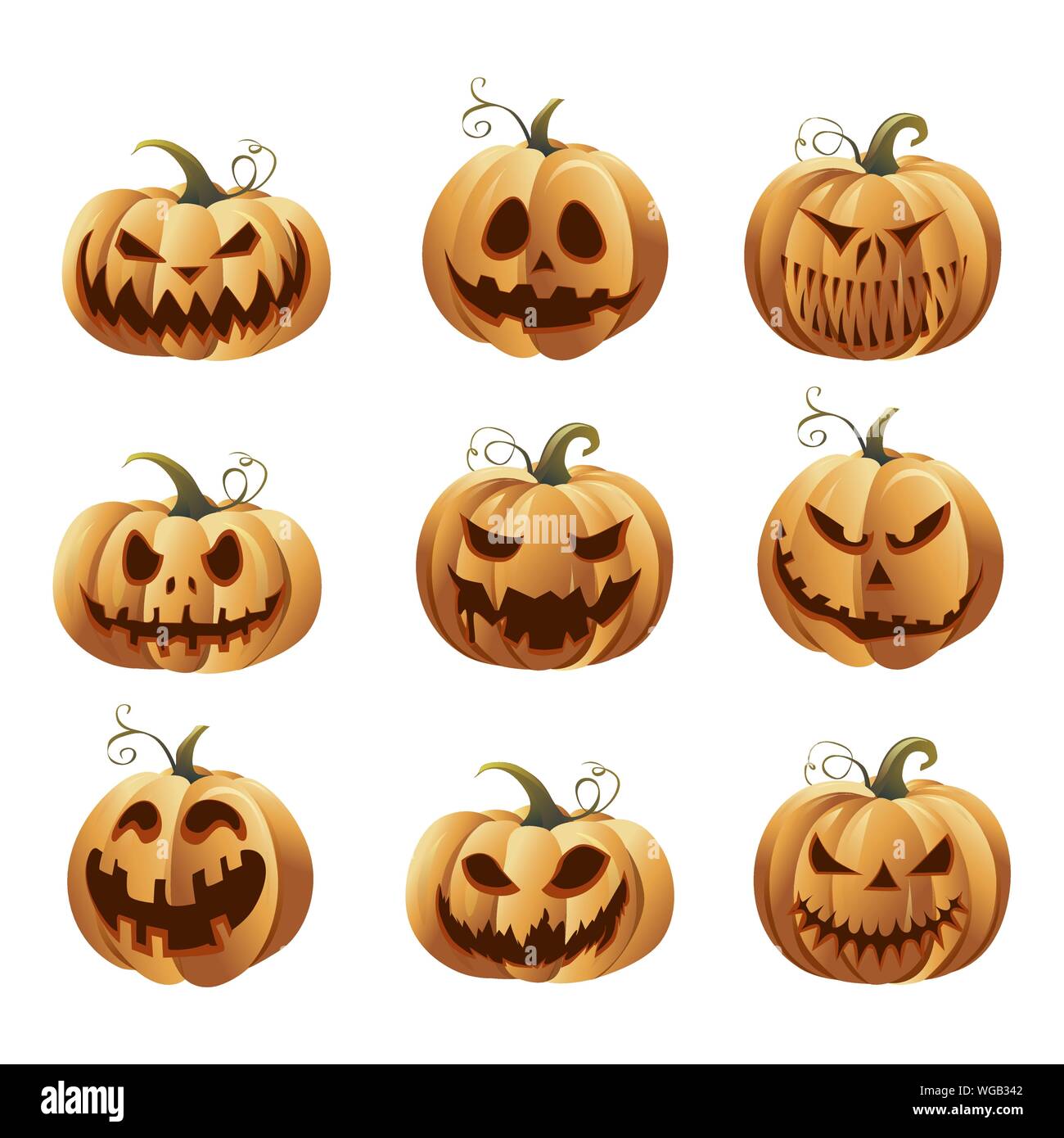 Halloweens Kürbisse. Symbol Maskottchen für furchtsam Herbst - Halloween, furchtbare Grimasse Kürbisse. Auge-Socket und toothy Mund. Vector Illustration Stock Vektor