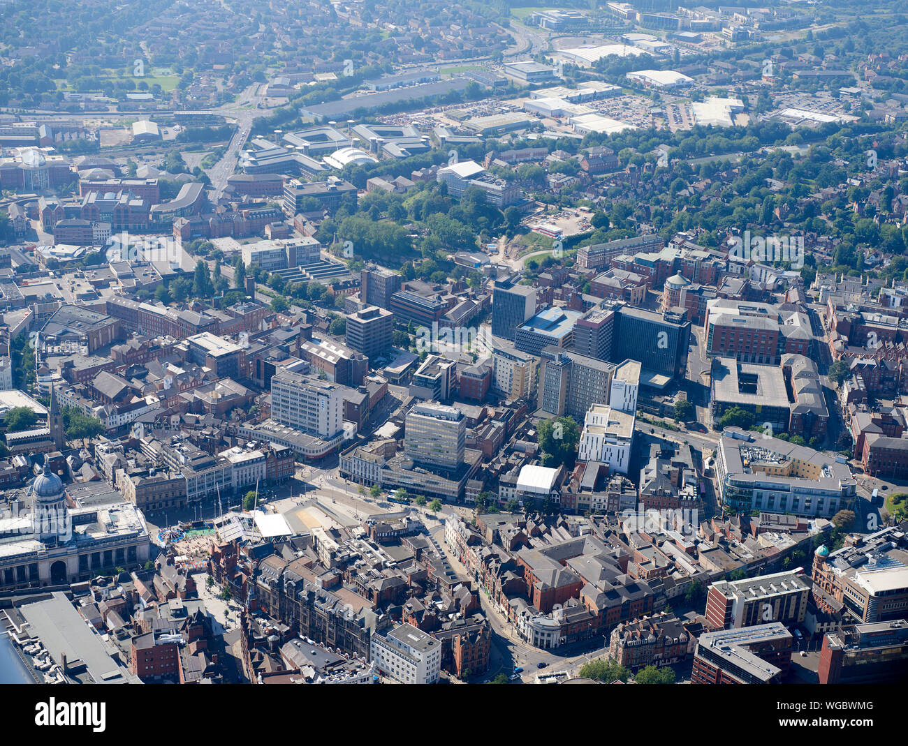 Nottingham City Centre aus der Luft, East Midlands, England, Großbritannien Stockfoto