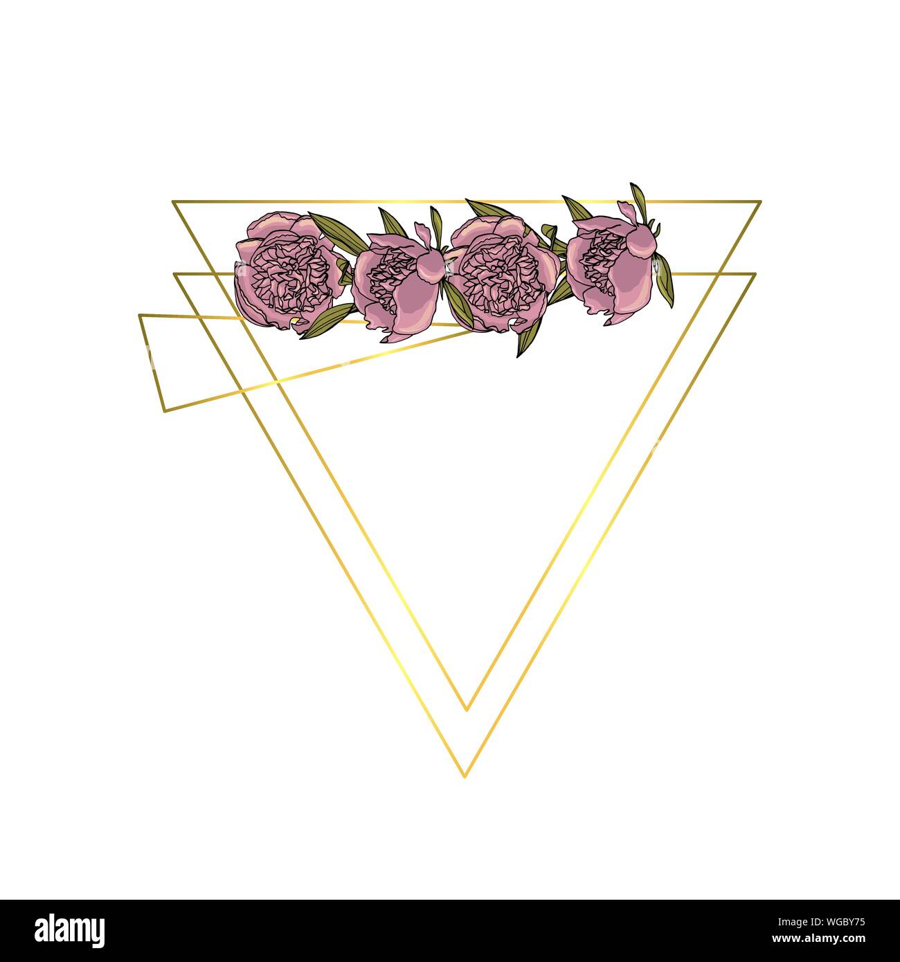 Hand doodle Style violett Pfingstrose Kranz mit polygonalen Girlande gezeichnet, Vintage geometrischen Rahmen, florales Design Element. isoliert auf weißem backgroun Stock Vektor