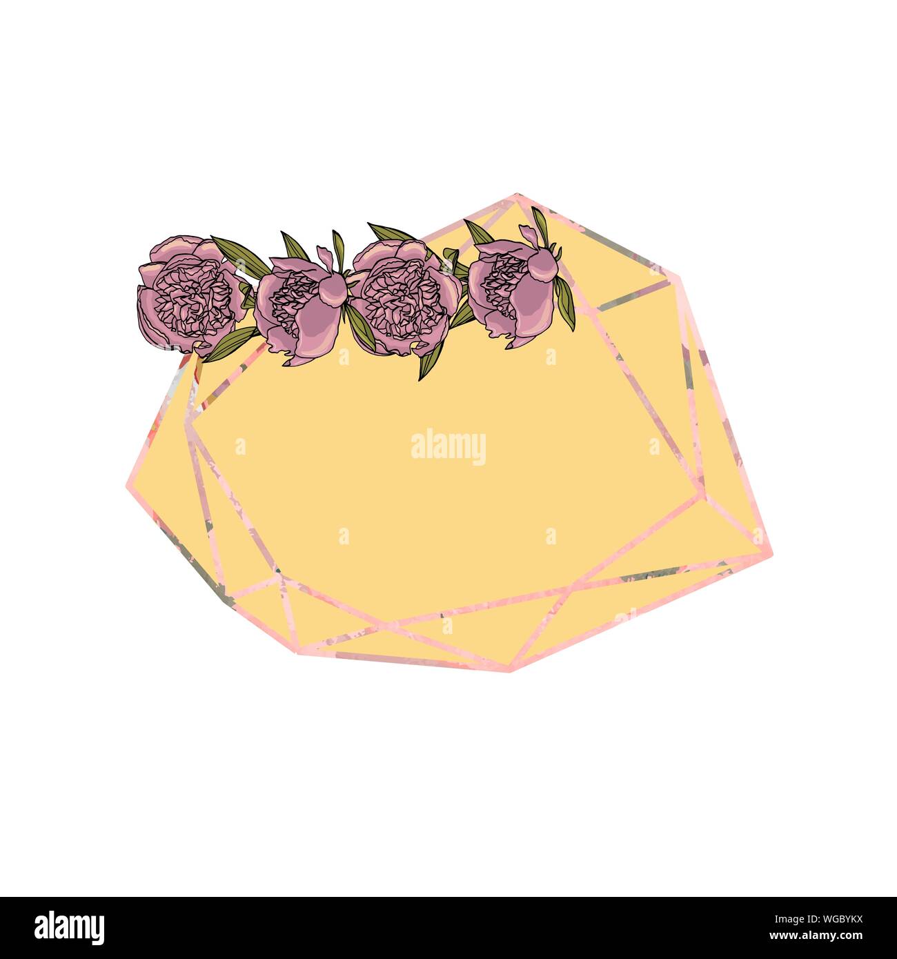 Hand doodle Style violett Pfingstrose Kranz mit polygonalen Girlande gezeichnet, Vintage geometrischen Rahmen, florales Design Element. isoliert auf weißem backgroun Stock Vektor
