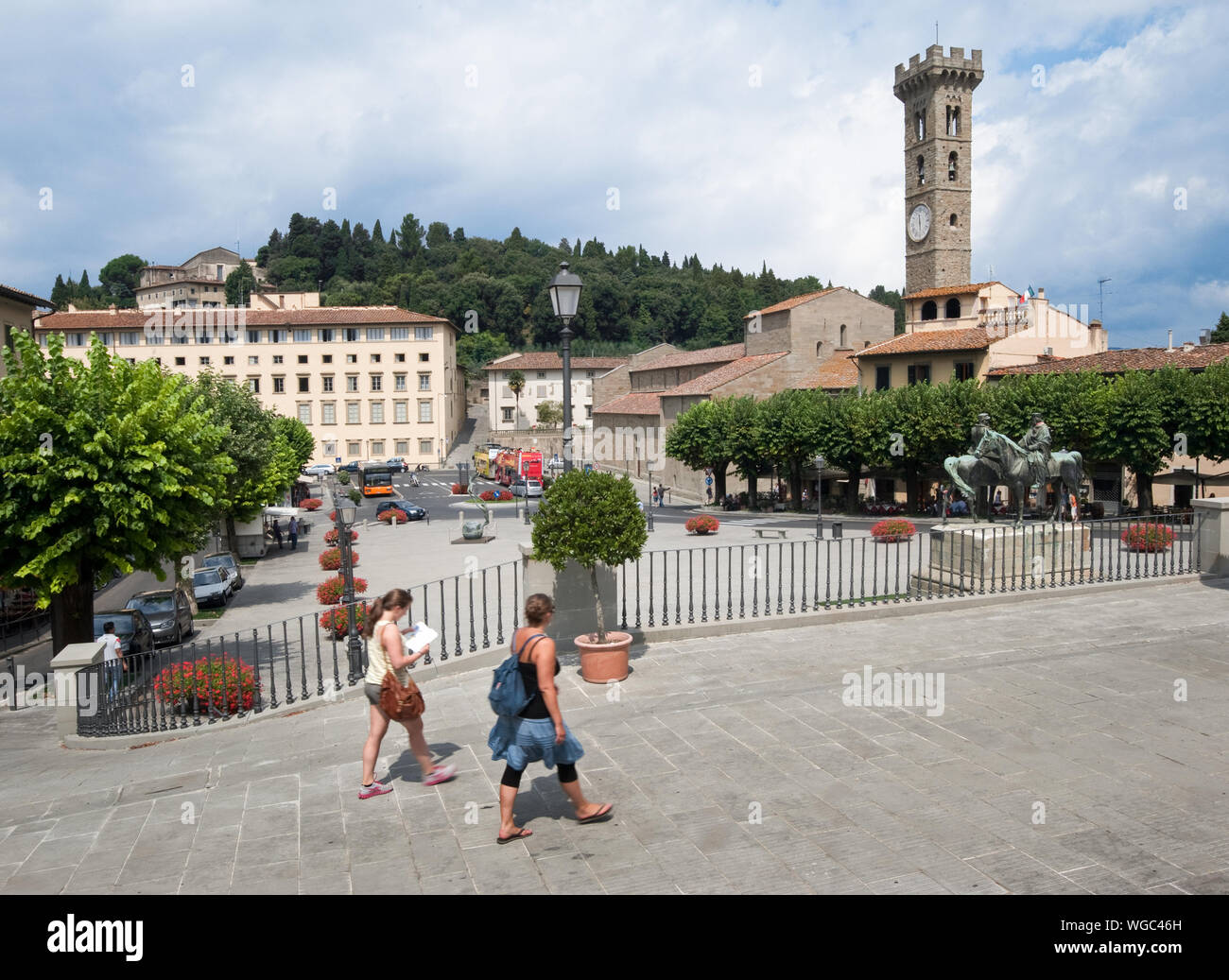 Greve in Chianti, Florenz, Italien - 2011, 8. August: Mino Square ist der Hauptplatz von Fiesole, einem kleinen Dorf der Metropole Florenz. Stockfoto