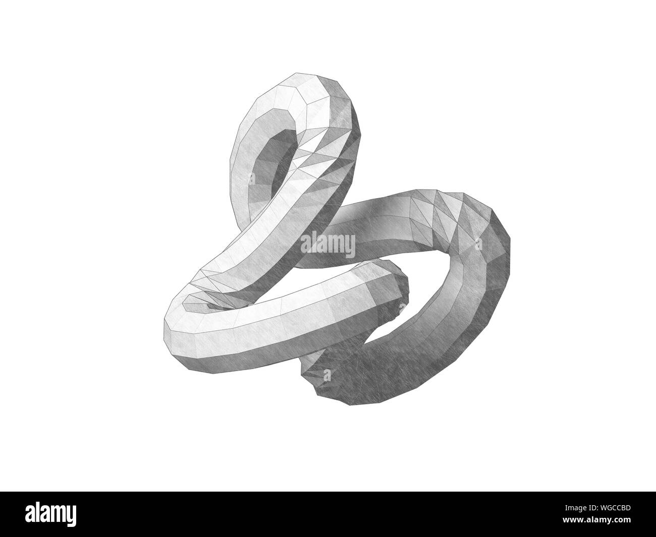 Torus knot low-poly geometrische Darstellung. Abstrakte Objekt auf weißem Hintergrund. Graphitstift stilisierten 3D Rendering illustration Stockfoto