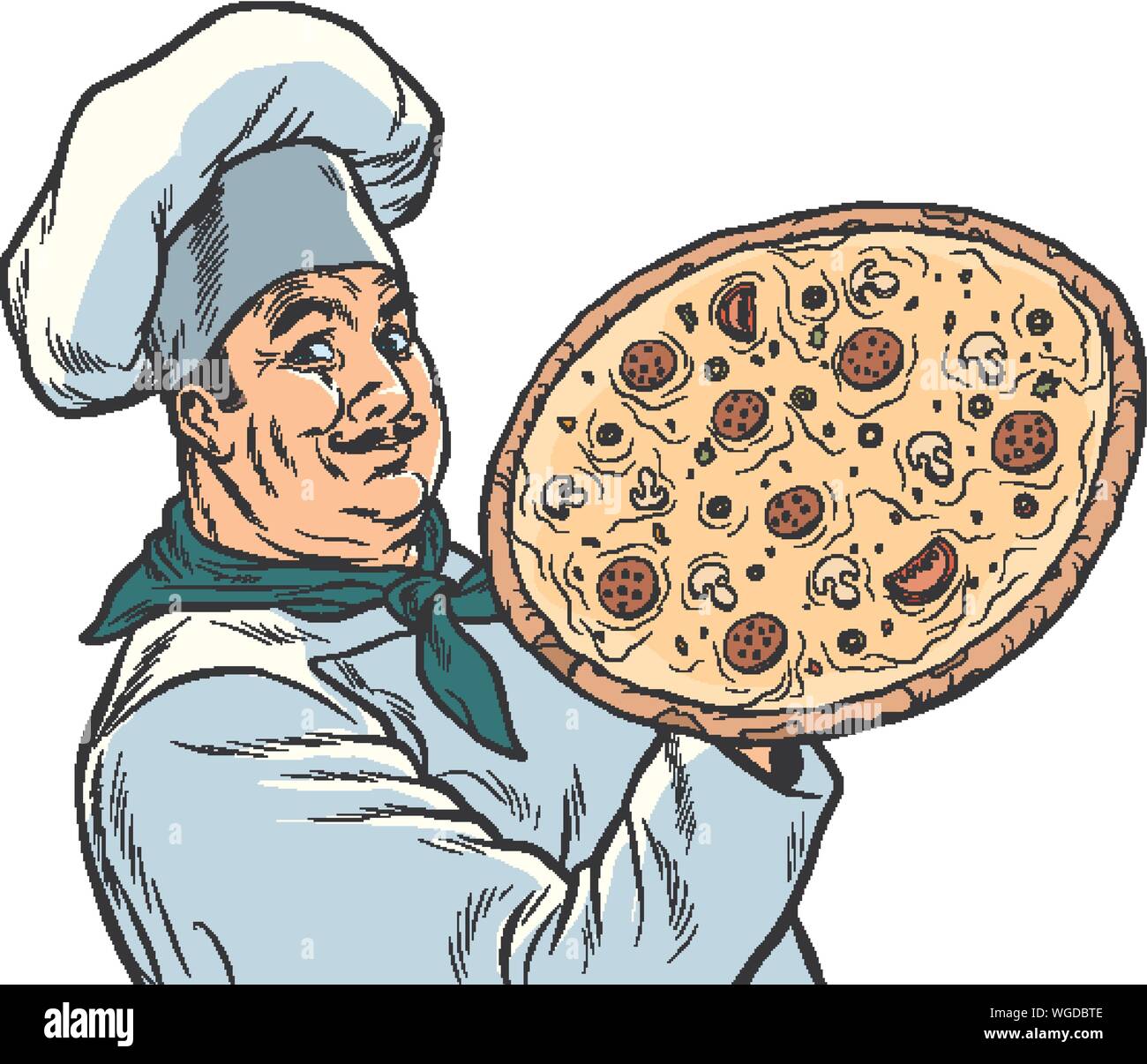 Italienischer Koch mit Pizza. Pop Art retro Vektor illustration Zeichnung Stock Vektor