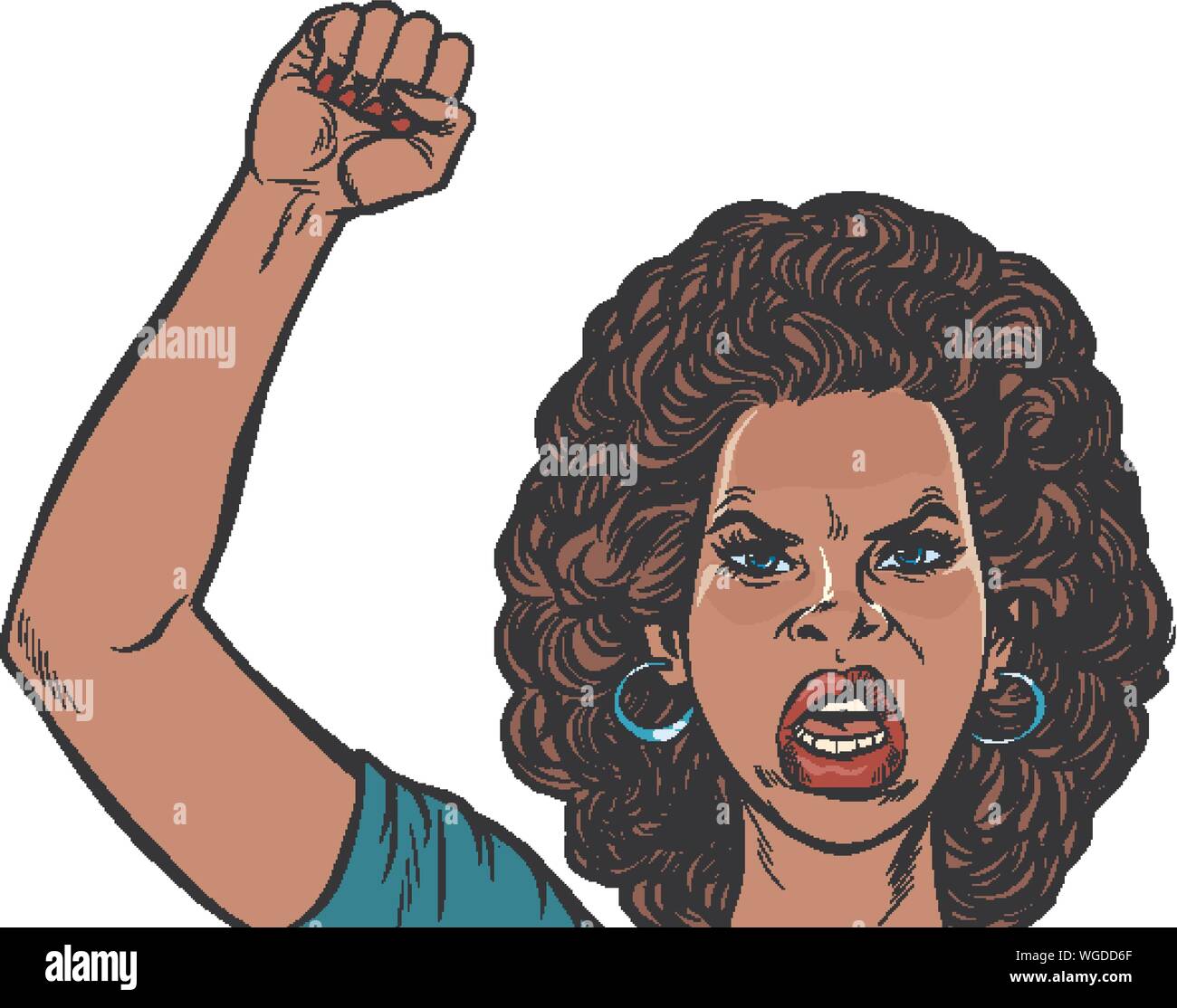 Wütend Demonstrant afrikanische Frau, Rallye widerstand Freiheit Demokratie. Pop Art retro Vektor illustration Zeichnung Stock Vektor