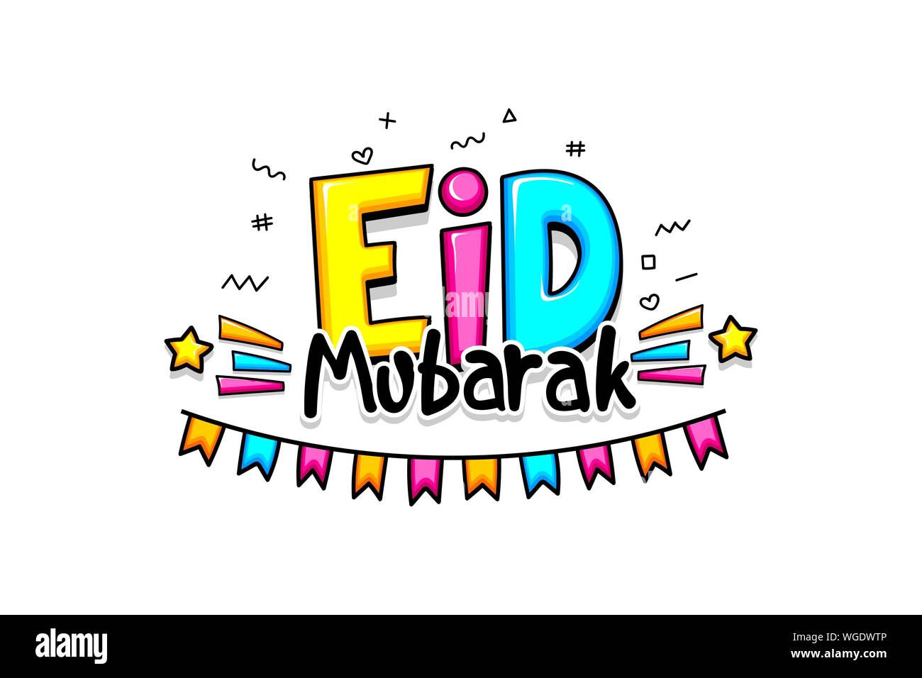 Comic Text Eid Mubarak Gruß cartoon Gruß Stock Vektor