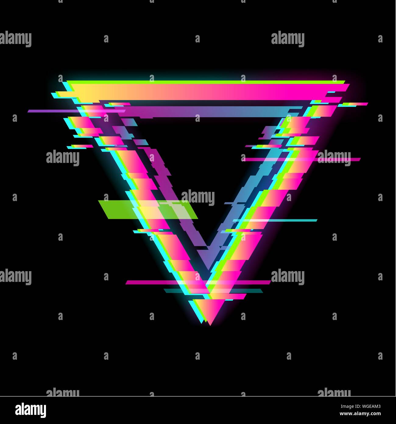 Bunte glitch Dreieck geometrische Form, Frame mit neon glitch Wirkung Stock Vektor