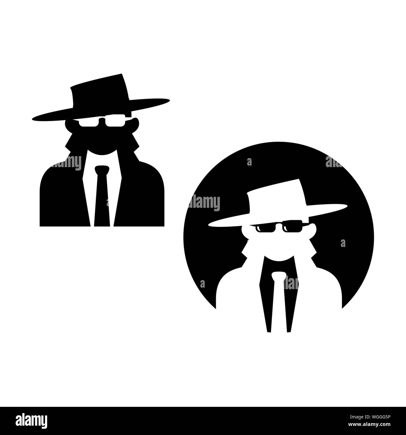 Mann in Anzug und Hut. Secret Service Agent Symbol. Symbol Agent. Spy Sonnenbrille. Stock Vektor