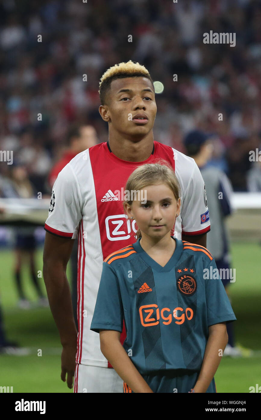 AMSTERDAM, NIEDERLANDE - 28 AUGUST, 2019: David Neres (Ajax) dargestellt, während das zweite Bein der 2019/20 der UEFA Champions League Final Qualifyin Stockfoto