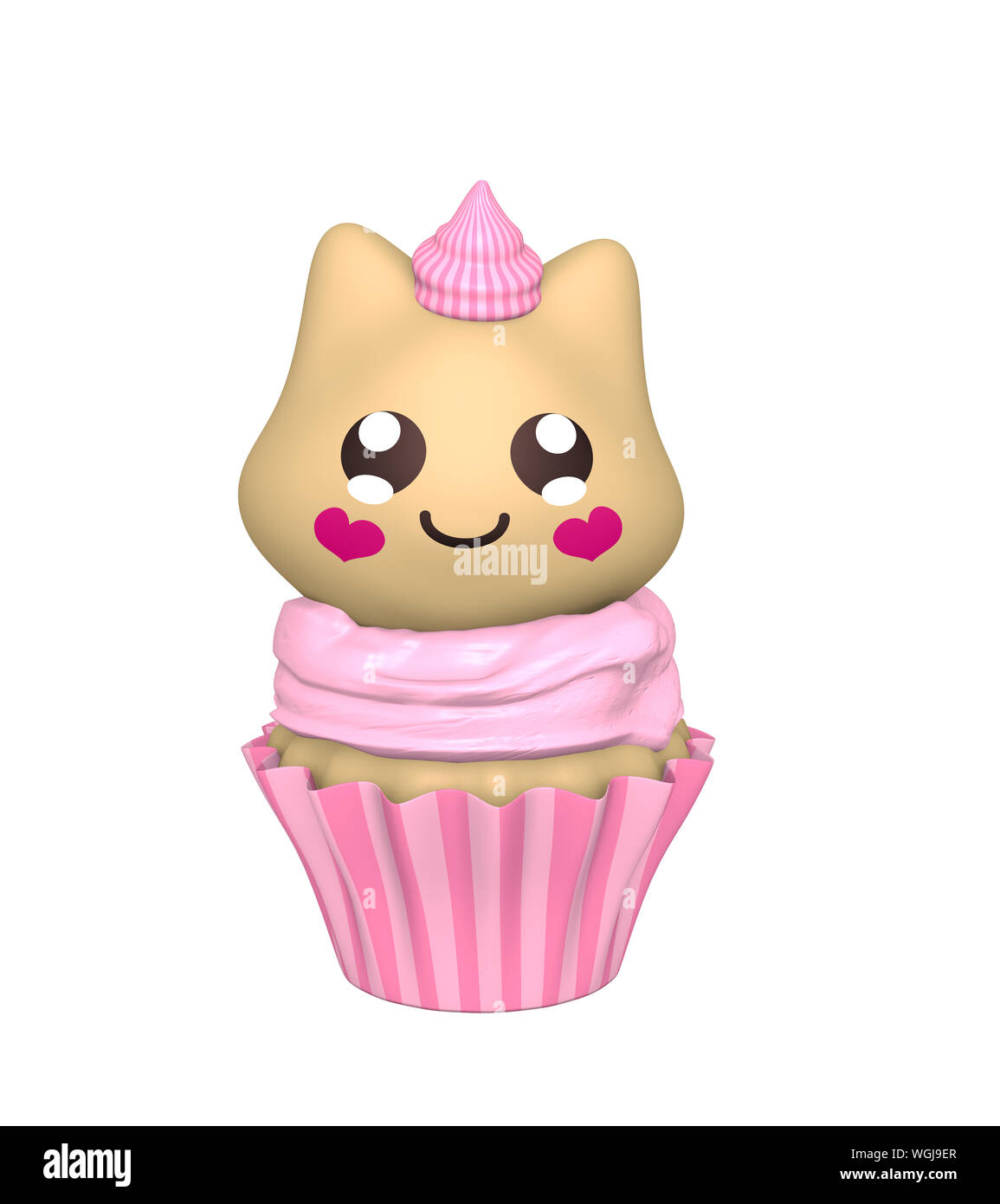 Rosa Cupcake mit Kitty in kawaii Stil. 3D-Rendering Stockfoto