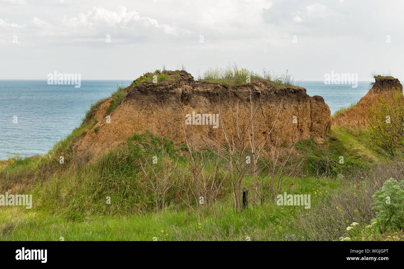 Gras Hügel Landschaft und Schwarzes Meer Marine in der Nähe von Odessa, Ukraine Stockfoto