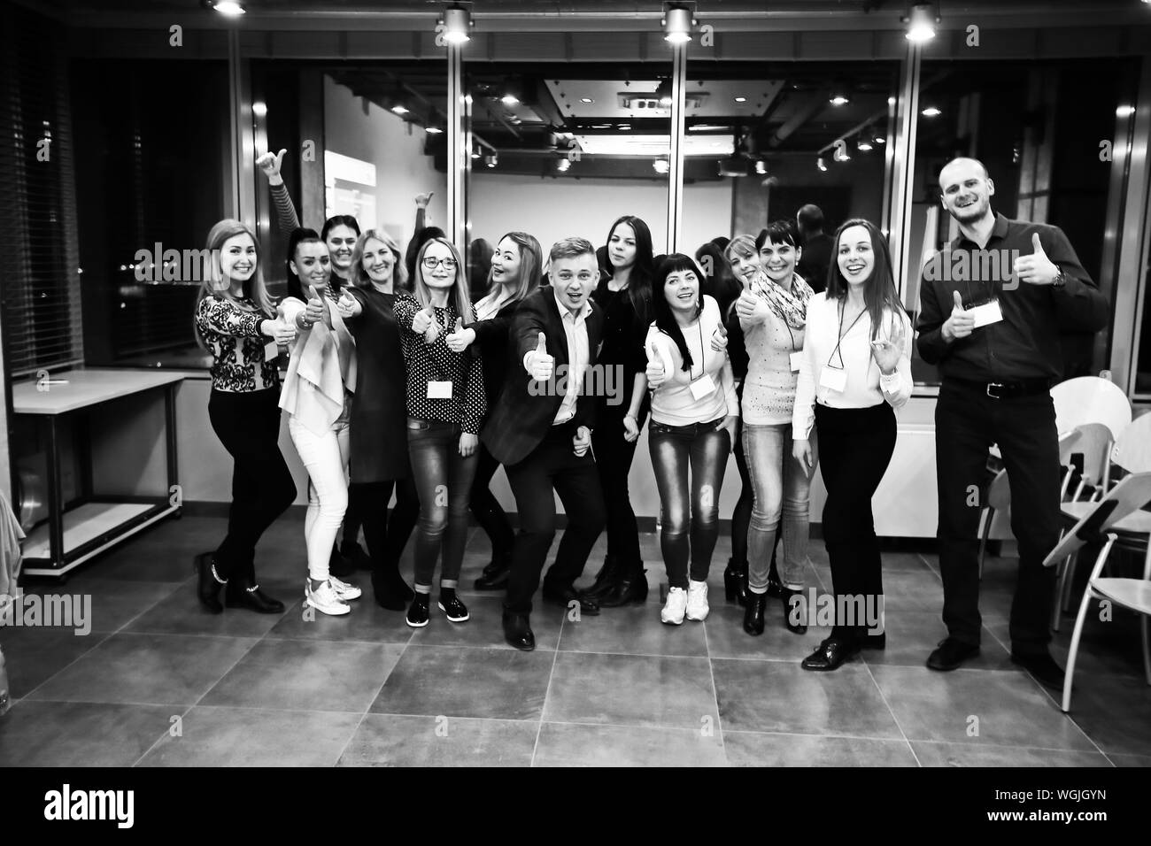 Gruppenbild der Teilnehmer an der Konferenz. Konzept für die Bildung Stockfoto