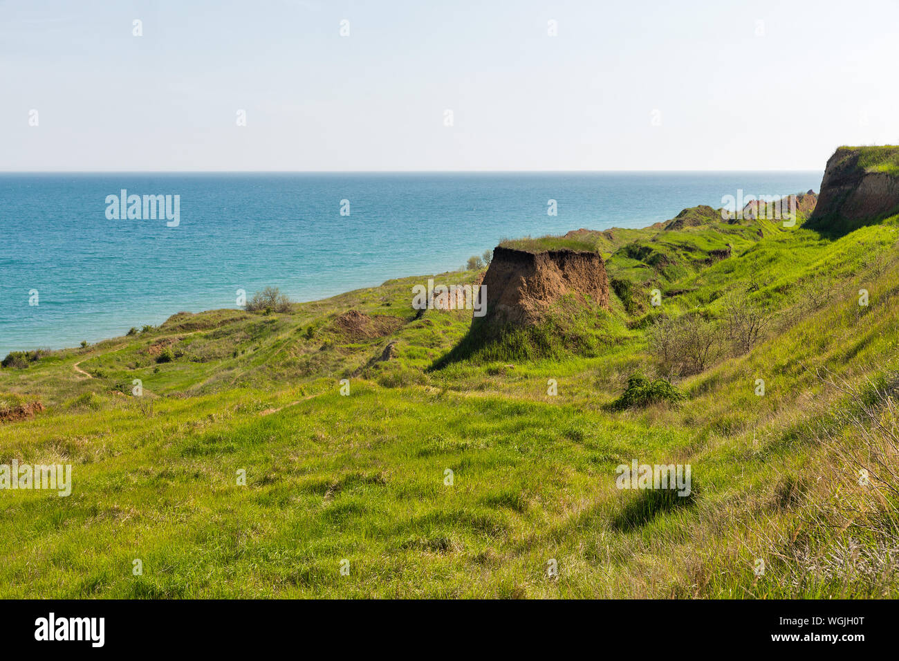 Gras Hügel Landschaft und Schwarzes Meer Marine in der Nähe von Odessa, Ukraine Stockfoto