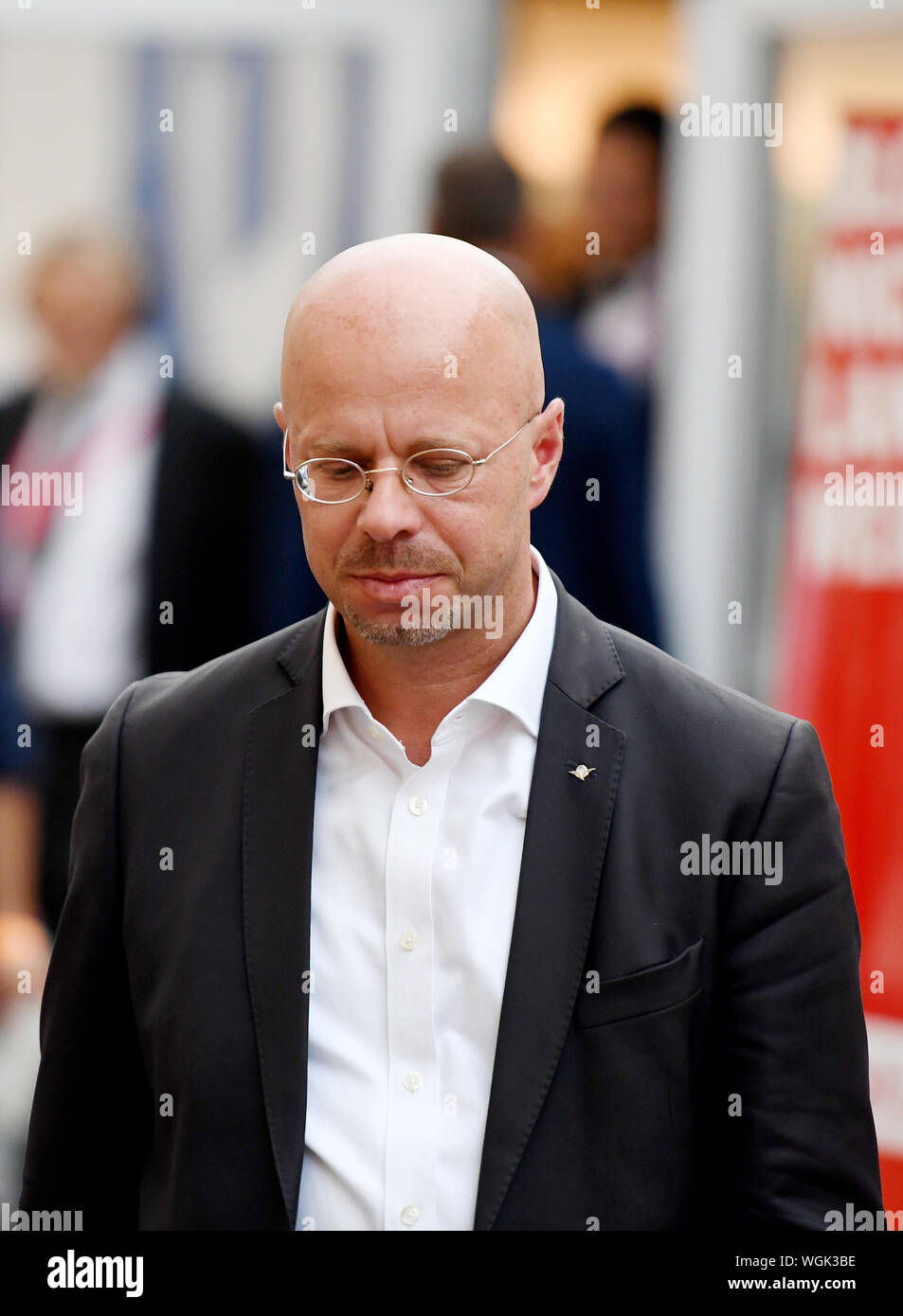 Potsdam, Deutschland. 01 Sep, 2019. Andreas Kalbitz, AfD Spitzenkandidat für die Landtagswahl in Brandenburg, kommt an den Landtag. Credit: Christophe Kirschtorte/dpa/Alamy leben Nachrichten Stockfoto