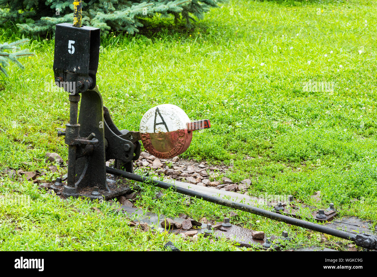 Schmalspurbahn zug Handbuch Trackpunkte Hebel in Szivasvarad, Szalajka-tal Szalajka-völgy, Ungarn Stockfoto