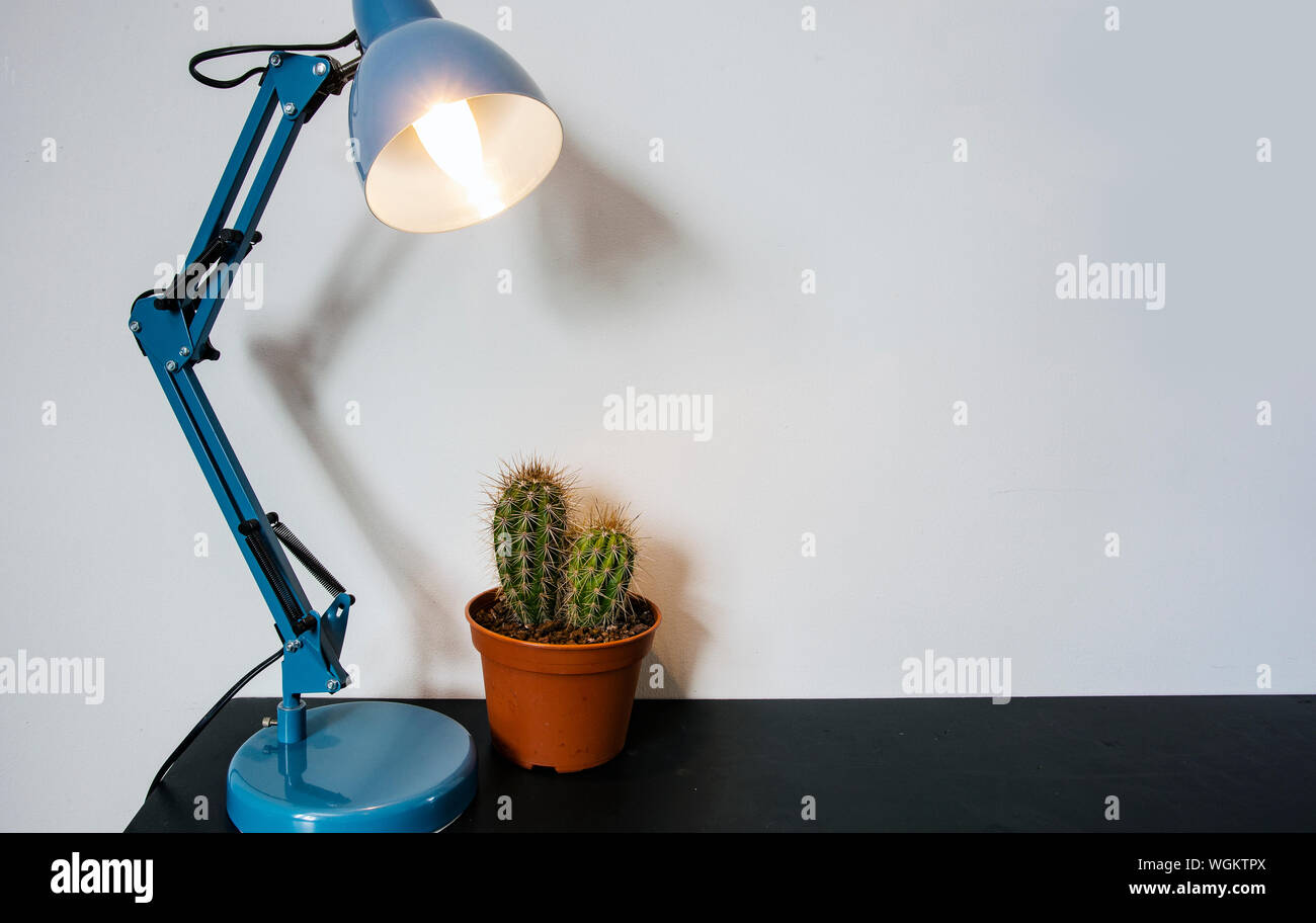 Ein Büro Schreibtisch Lampe, moderner Arbeitsplatz mit Cactus, Platz für  Text Stockfotografie - Alamy