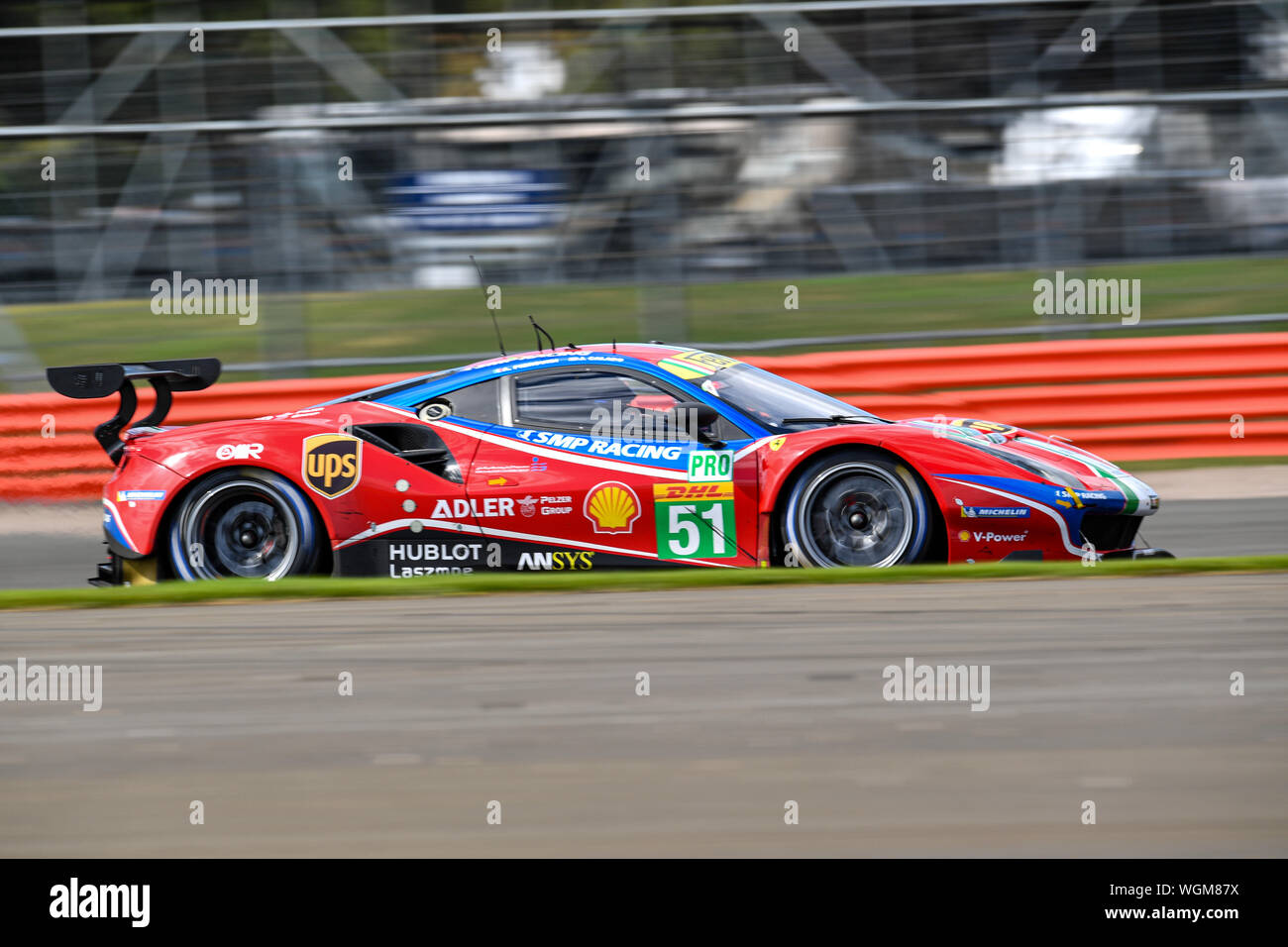 TOWCESTER, VEREINIGTES KÖNIGREICH. 01 Sep, 2019. AF CORSE (ITA) - Ferrari 488 GTE EVO: James Calado (GBR) / Alessandro Pier Guidi (ITA) während SundayÕs Rennen der FIA World Endurance Championship mit 4 Stunden Silverstone Silverstone Circuit am Sonntag, September 01, 2019 in TOWCESTER, ENGLAND. Credit: Taka G Wu/Alamy leben Nachrichten Stockfoto