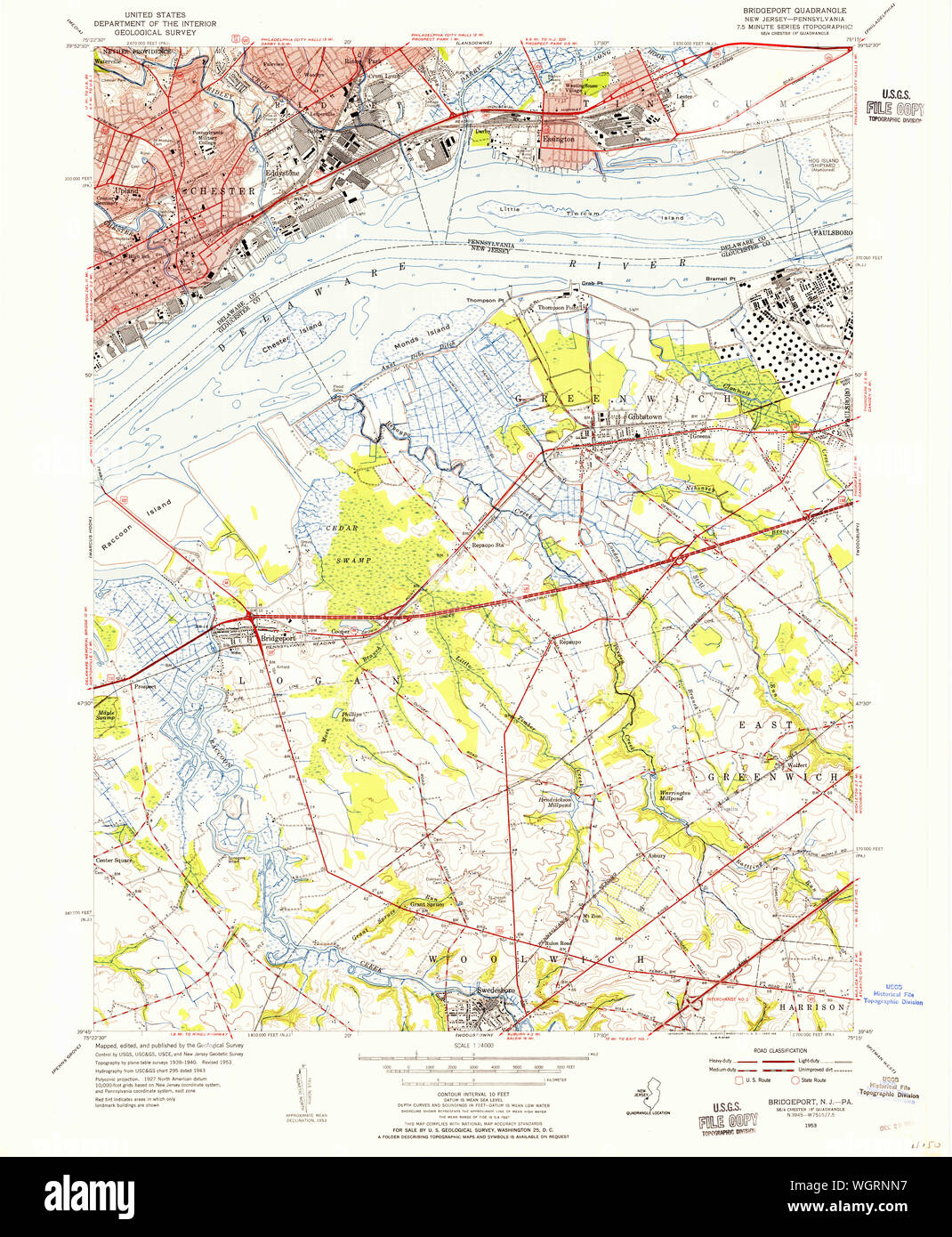 USGS TOPO Karte New-Jersey NJ Bridgeport 254174 1953 24000 Wiederherstellung Stockfoto