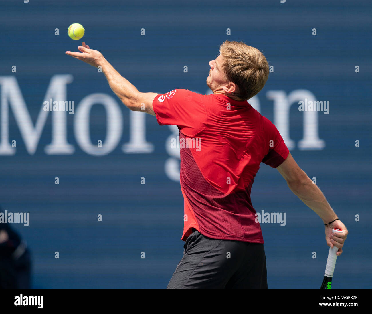 New York, Vereinigte Staaten. 01 Sep, 2019. David Goffin (Belgien) in Aktion während der Runde 4 der US Open Meisterschaft gegen Roger Federer (Schweiz) bei Billie Jean King National Tennis Center (Foto von Lew Radin/Pacific Press) Quelle: Pacific Press Agency/Alamy leben Nachrichten Stockfoto