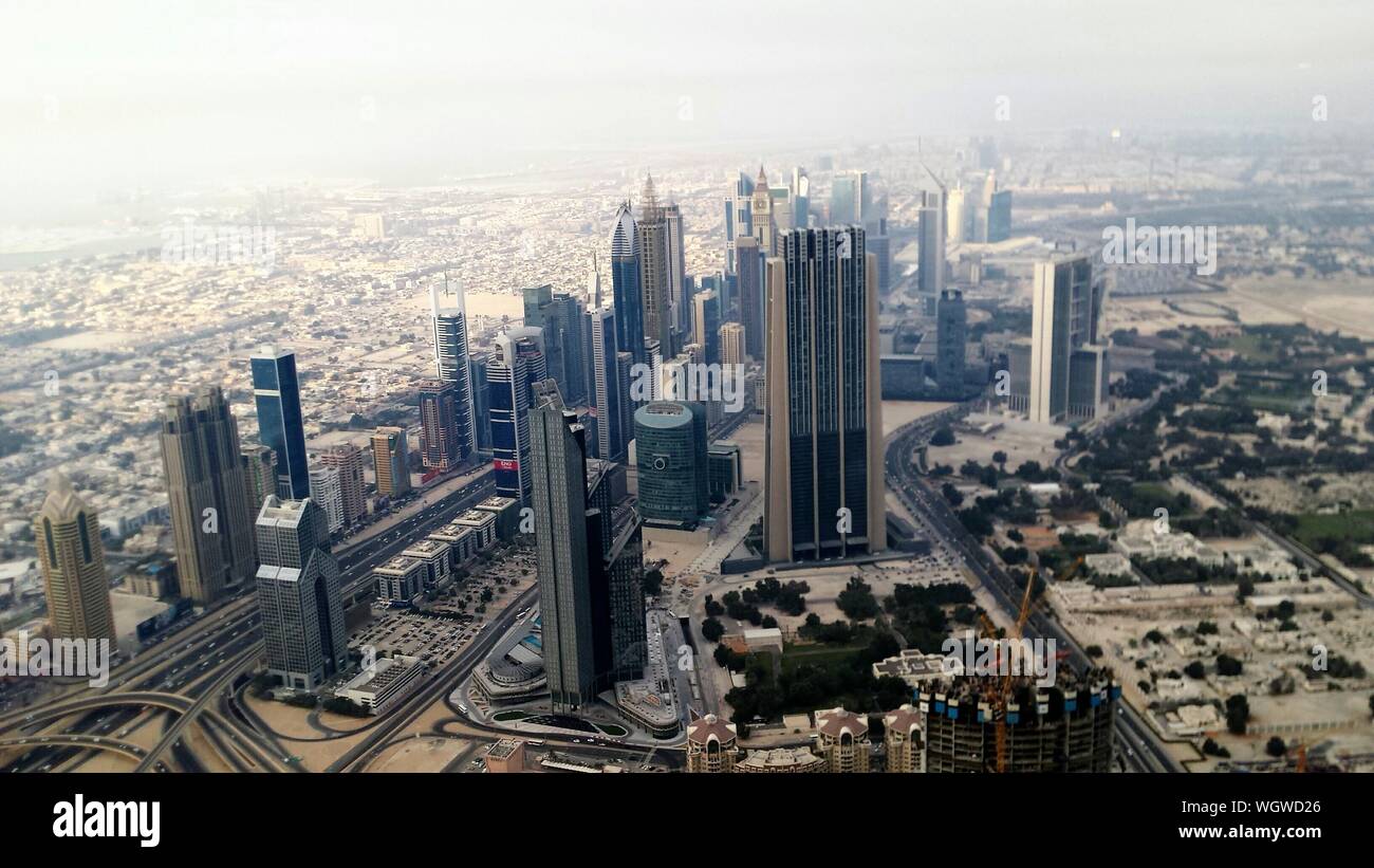 Ansicht des Stadtbildes vom Burj Khalifa Stockfoto