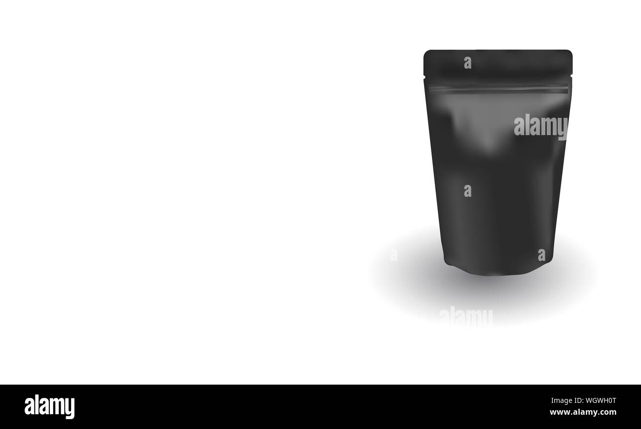 Schwarz matt ziplock Beutel stehen oben auf weißem Hintergrund Stock Vektor