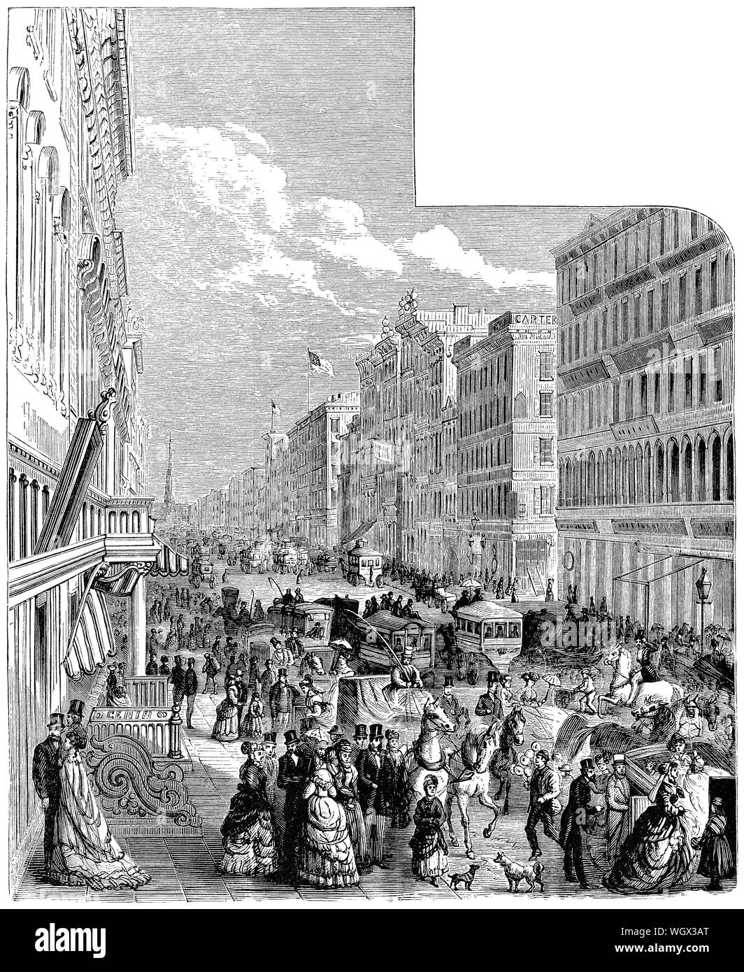 C 1876 Gravieren von Broadway, Blick nach Norden, in New York. Stockfoto