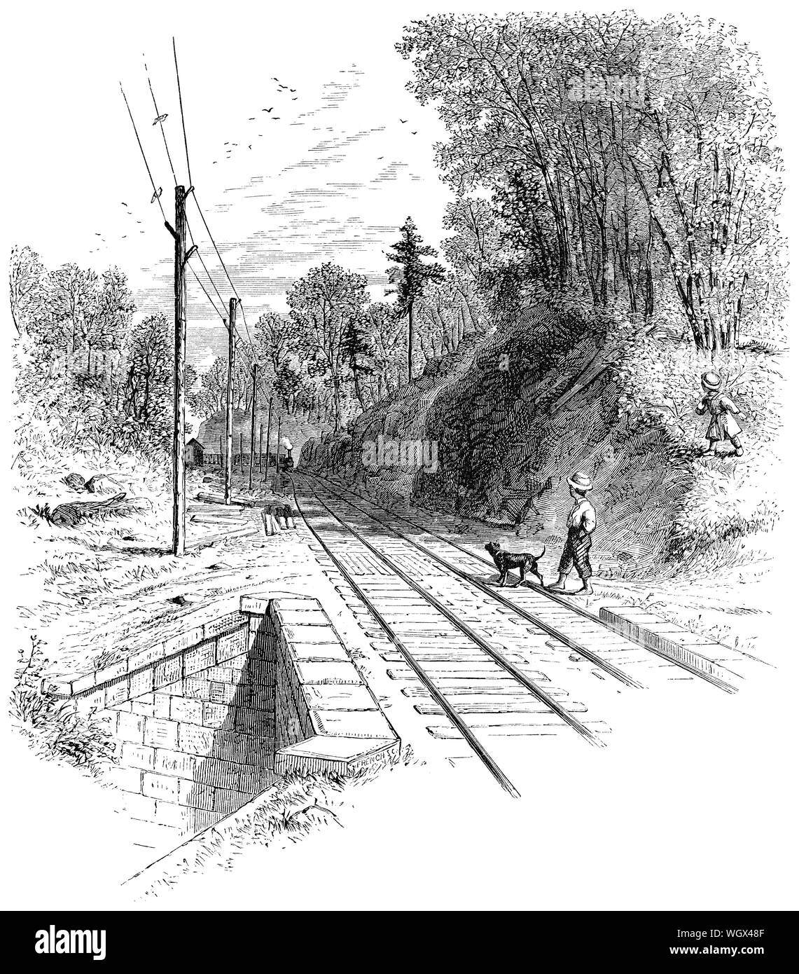 C 1876 Gravur der Eisenbahn bei Ho-Ho-Kus, New Jersey, USA. Stockfoto