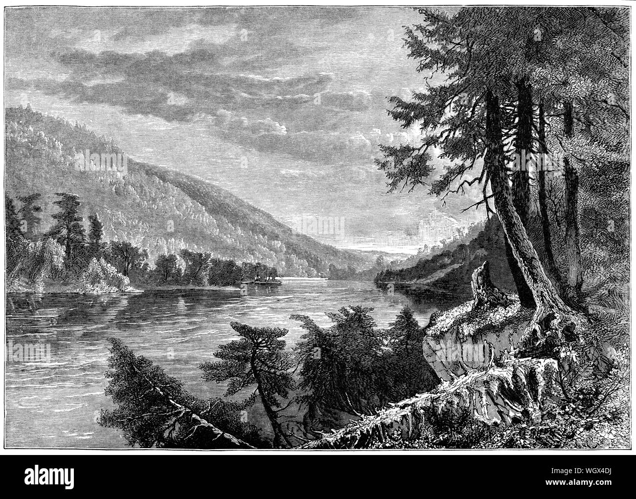C 1876 Gravur der Lewistown verengt auf den Juniata Flusses in Pennsylvania, USA. Stockfoto