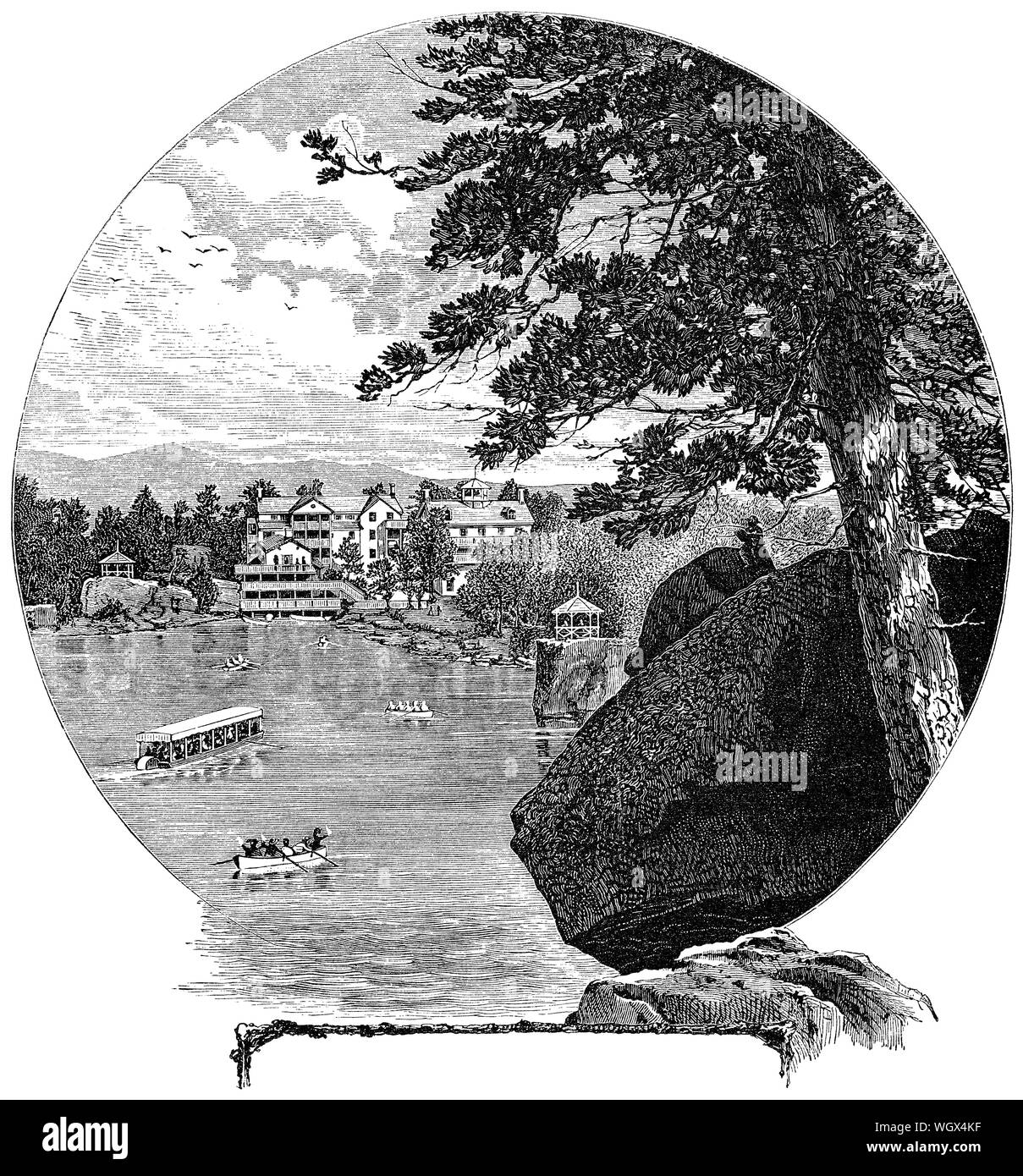 C 1876 Gravur von Lake Mohonk in Ulster County, New York. Stockfoto