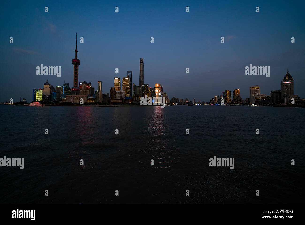 Shanghai Skyline bei Nacht. Stockfoto