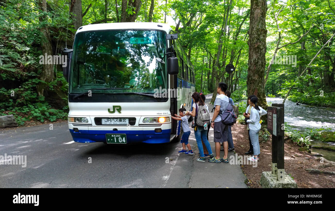 Oirase römischen Park, nehmen Sie die JR Bus Tohoku in Richtung Oirase Stream wird diese Straße Bahnhof vorbei. Aomori, Japan Stockfoto