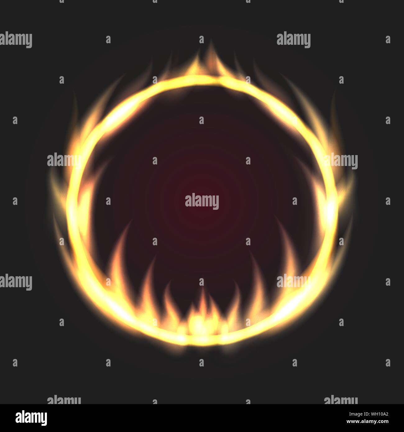 Fire Circle. Ring des Feuers Flamme. Runde fiery Rahmen auf schwarzen Hintergrund. Vector Illustration Stock Vektor