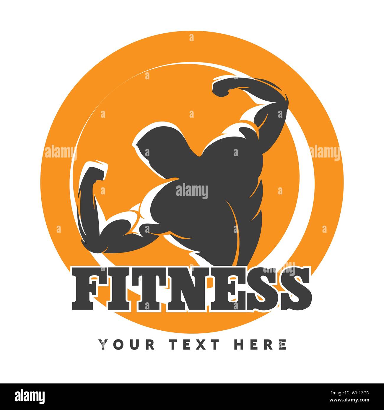 Fitness oder Gym Club Emblem mit Posing athletischer Mann. Vector Illustration Stock Vektor