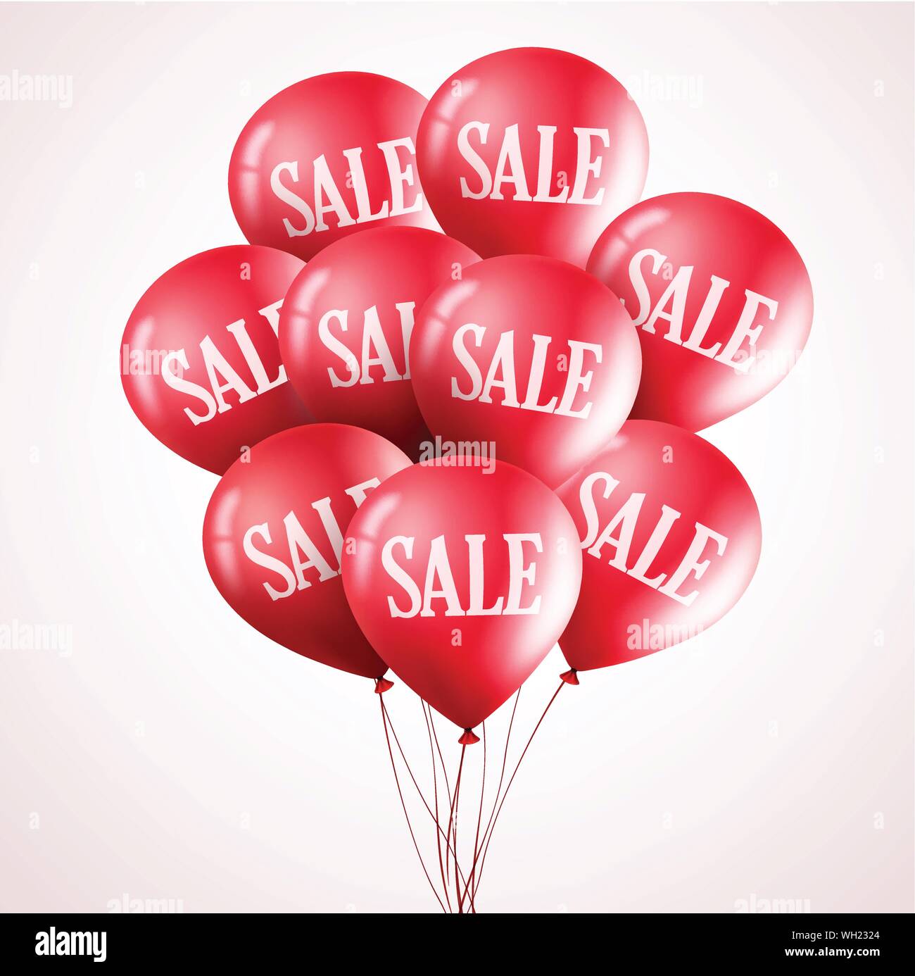 Strauß roter Vektor Luftballons mit Verkauf Text nach oben fliegen in weißen Hintergrund für Store Marketing Promotions und Events. Vector Illustration. Stock Vektor