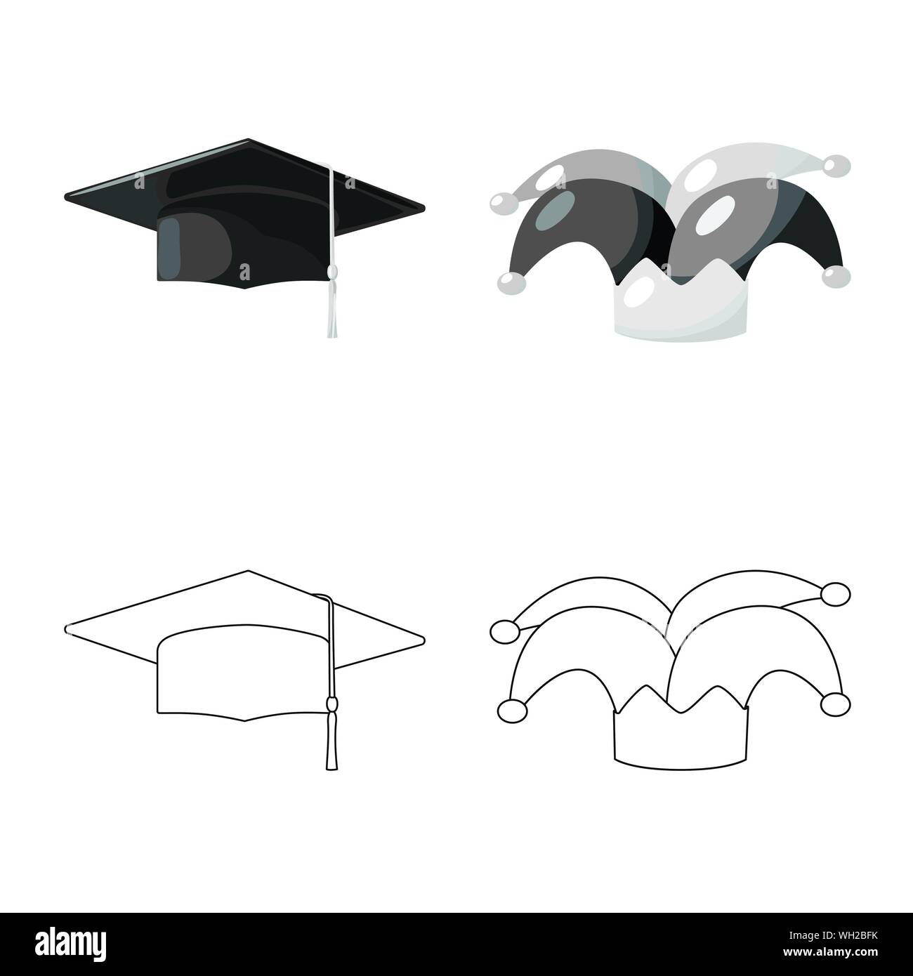 Vector Illustration von Kleidung und Cap Symbol. Sammlung von Kleidung und Baskenmütze vektor Illustration. Stock Vektor