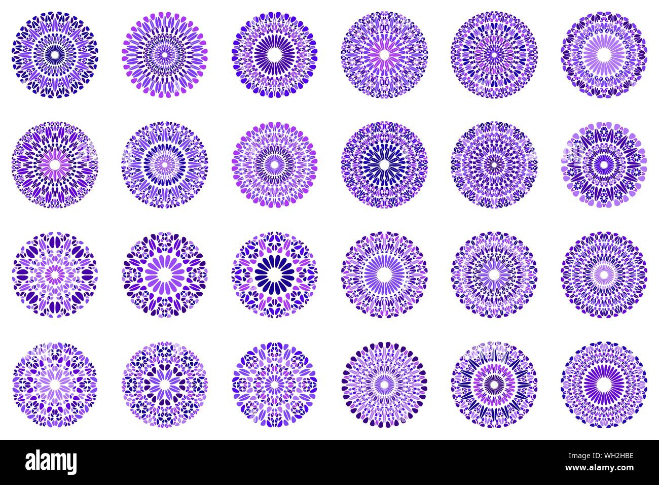 Runde bunte geometrische Stein mandala Symbol gesetzt - dekorative Vector Graphic Designs aus geometrischen Formen Stock Vektor