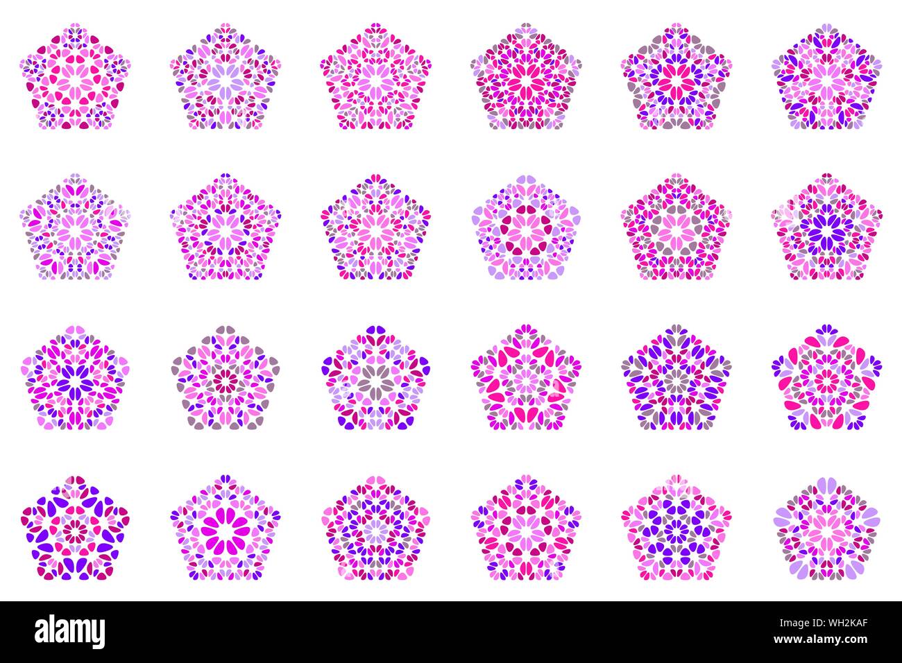Isolierte abstrakte Blütenblatt pentagon Form set-ornamentale Fünfeckiger geometrische Vektorgrafiken aus Kies Steine Stock Vektor
