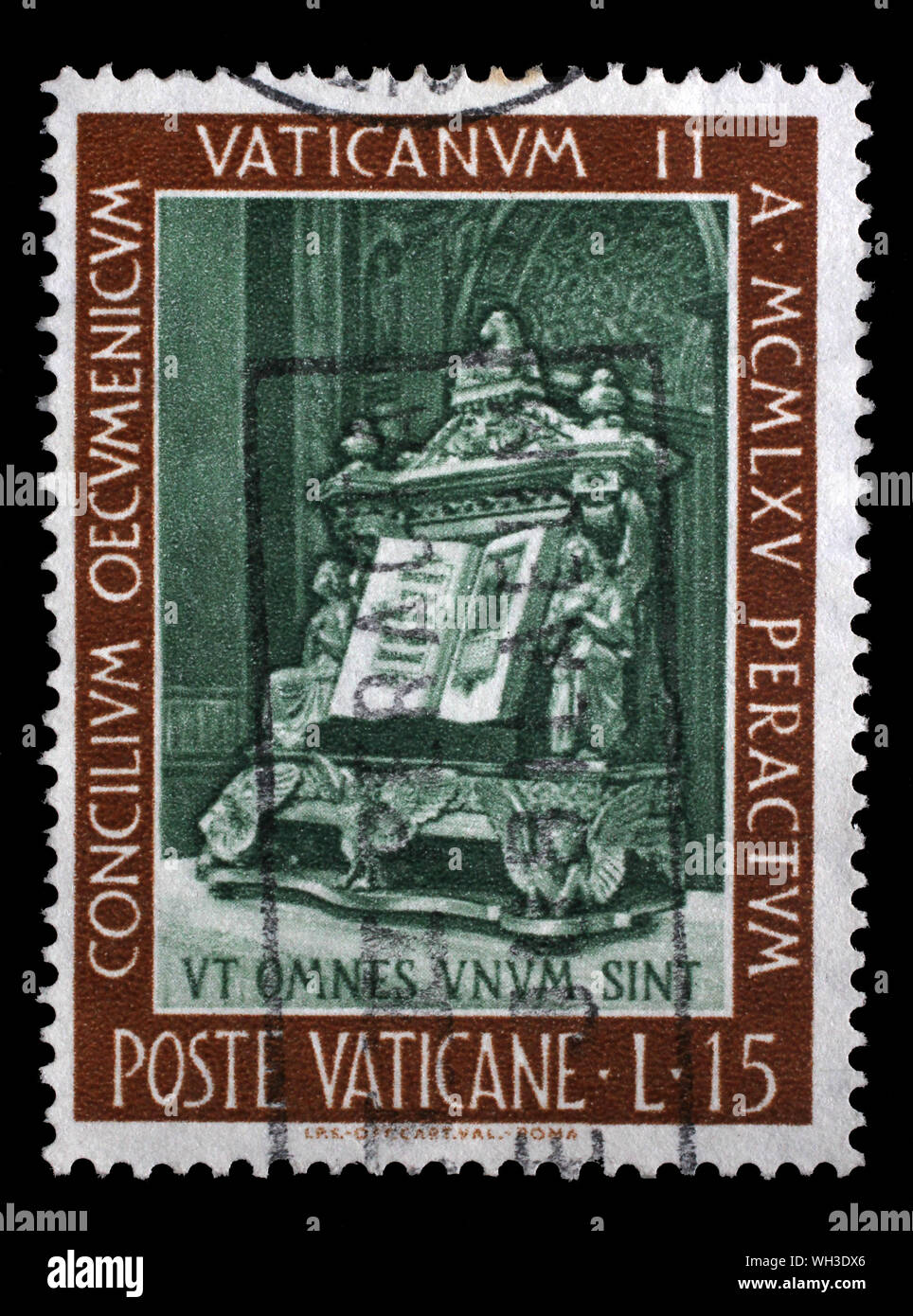 Stempel im Vatikan ausgestellt zeigt Evangelium, Schließung des Ökumenischen Rates, circa 1966. Stockfoto