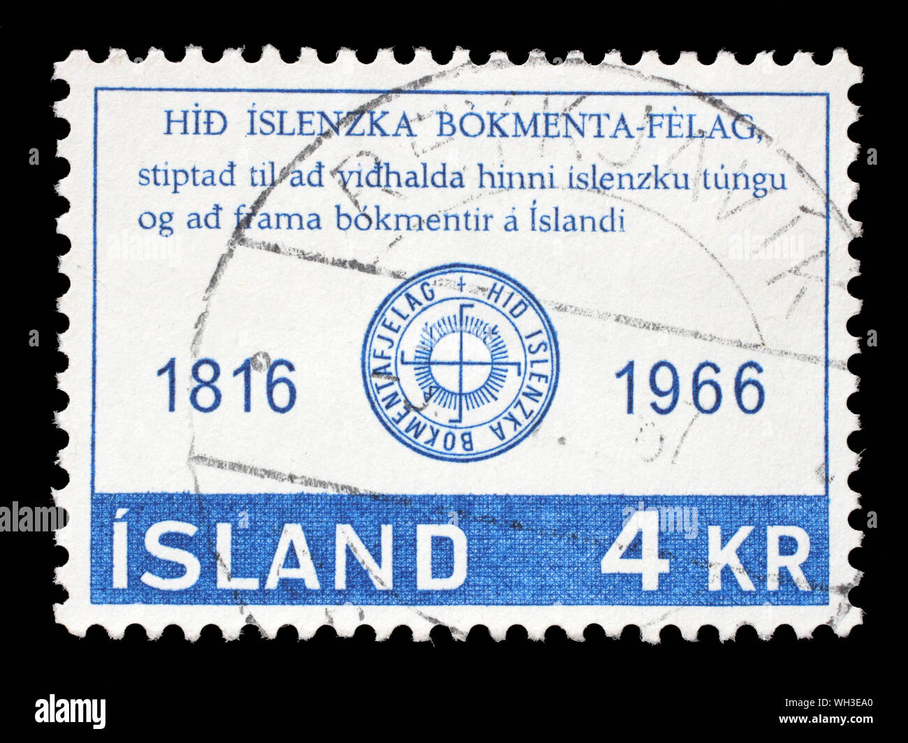 Stempel in Island ausgestellten zeigt den 150. Jahrestag der isländische Literarische Gesellschaft, circa 1966. Stockfoto