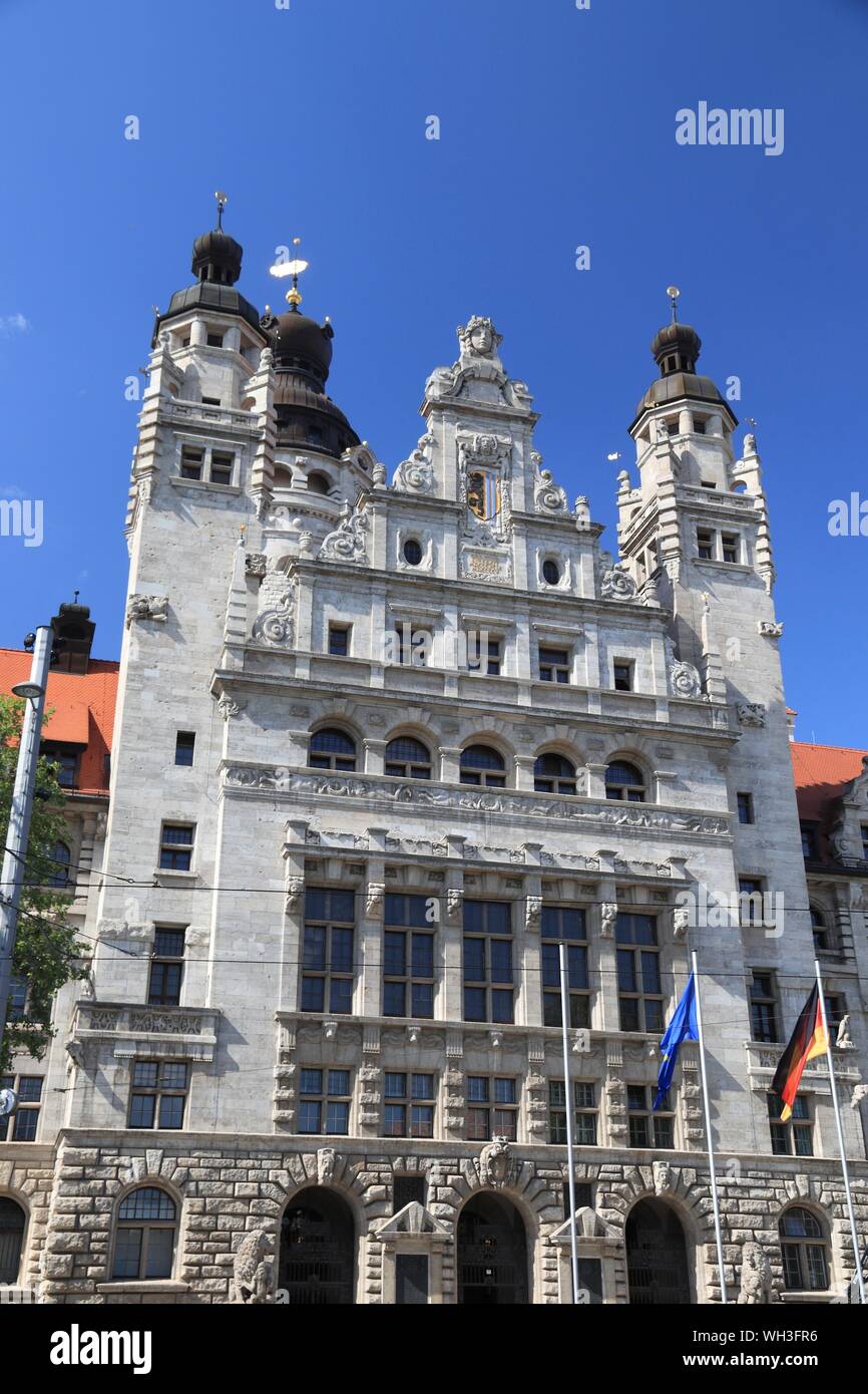 Leipzig, Deutschland. Neues Rathaus (Neues Rathaus) im Historismus Architektur Stil gebaut. Stockfoto
