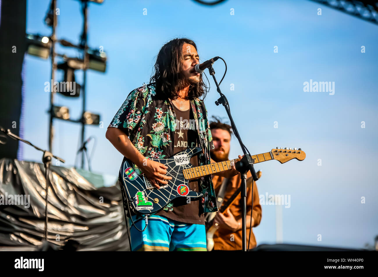 Die amerikanische Punk Rock Band Fidlar eröffnet das Konzert von Billie Eilish und 21 Piloten am 31. August in Milano Felsen 2019. Die tatsächlichen Mitglieder der Band sind Zac Carper, Brandon Schwartzel, Elvis Kuehn, Max Kühn. (Foto von Luigi Rizzo/Pacific Press) Stockfoto