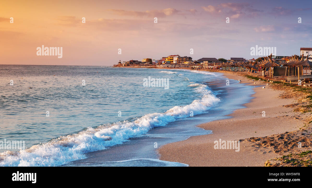 Panoramablick auf Vama Veche Strand in Rumänien, Europa entfernt. Stockfoto