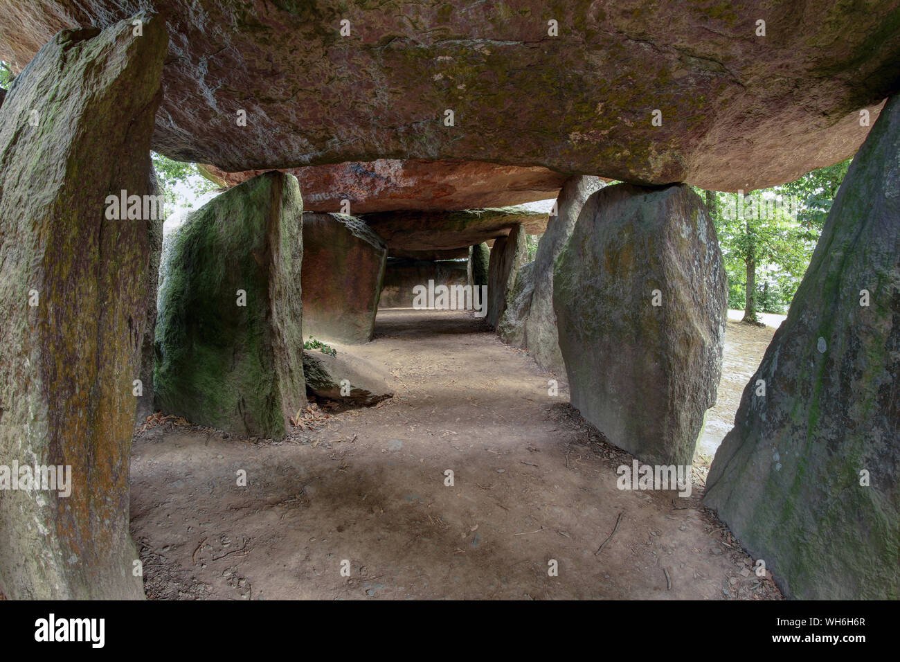 Hinteren Teil des Dolmen La Roche-aux-Gebühren oder die Feen" Rock - Jungsteinzeit Passage grave-Dolmen in der Bretagne Stockfoto