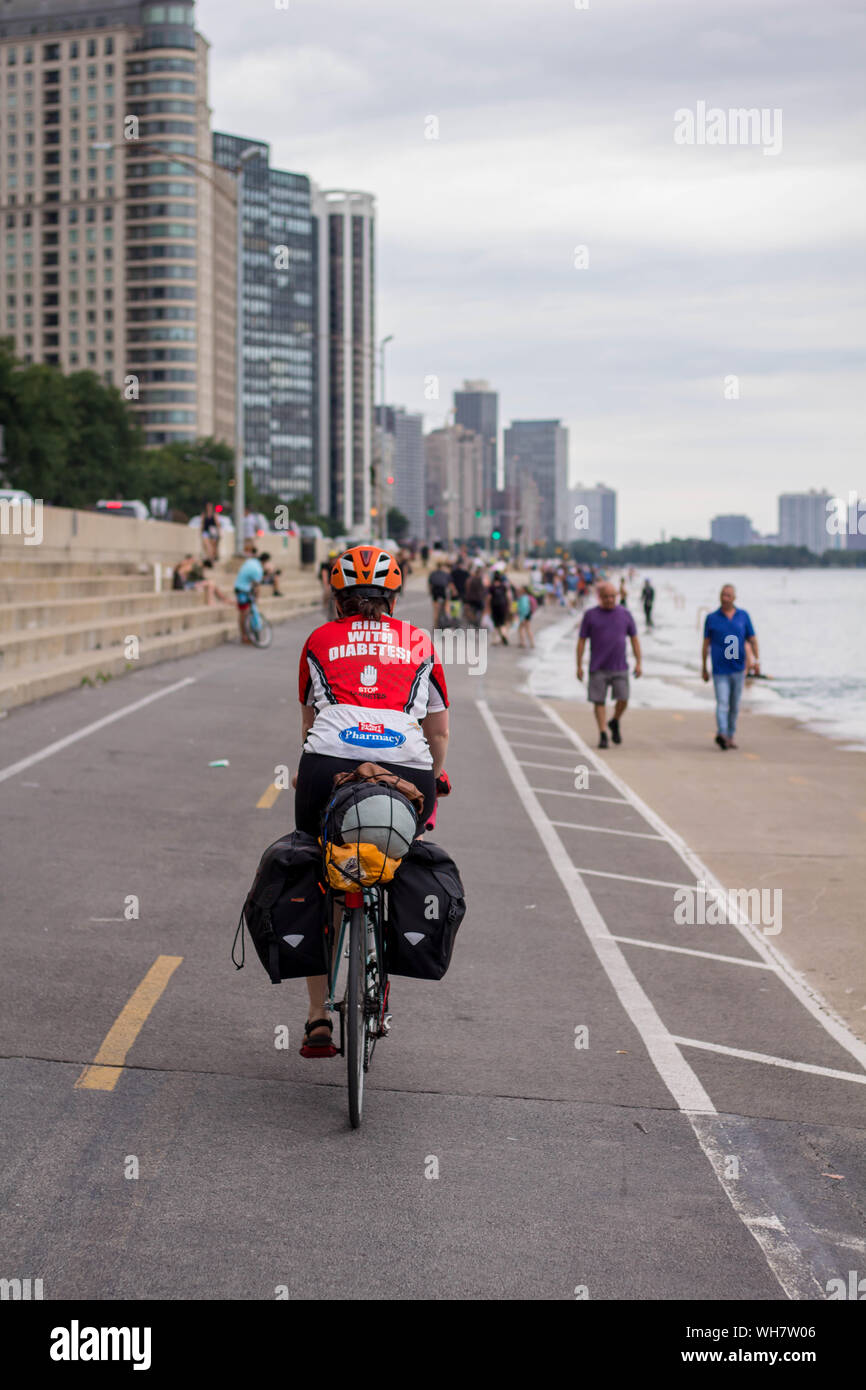 Mit dem Fahrrad durch Chicago, Parks und Spielplätze Stockfoto